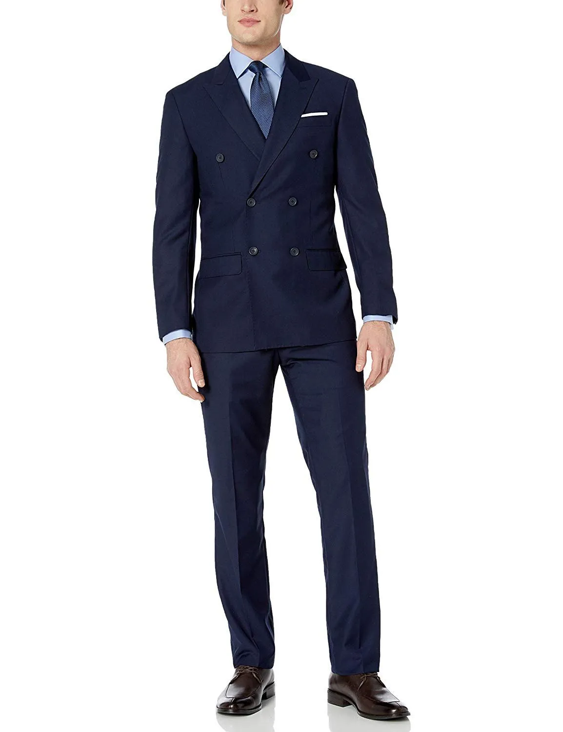 Adam Baker Men's Modern Fit Double Breasted Two-Piece Formal 100% Wool Suit