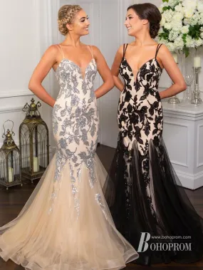 Amazing Mermaid Spaghetti Straps Neckline Floor-Length Lace Prom Dresses PD621
