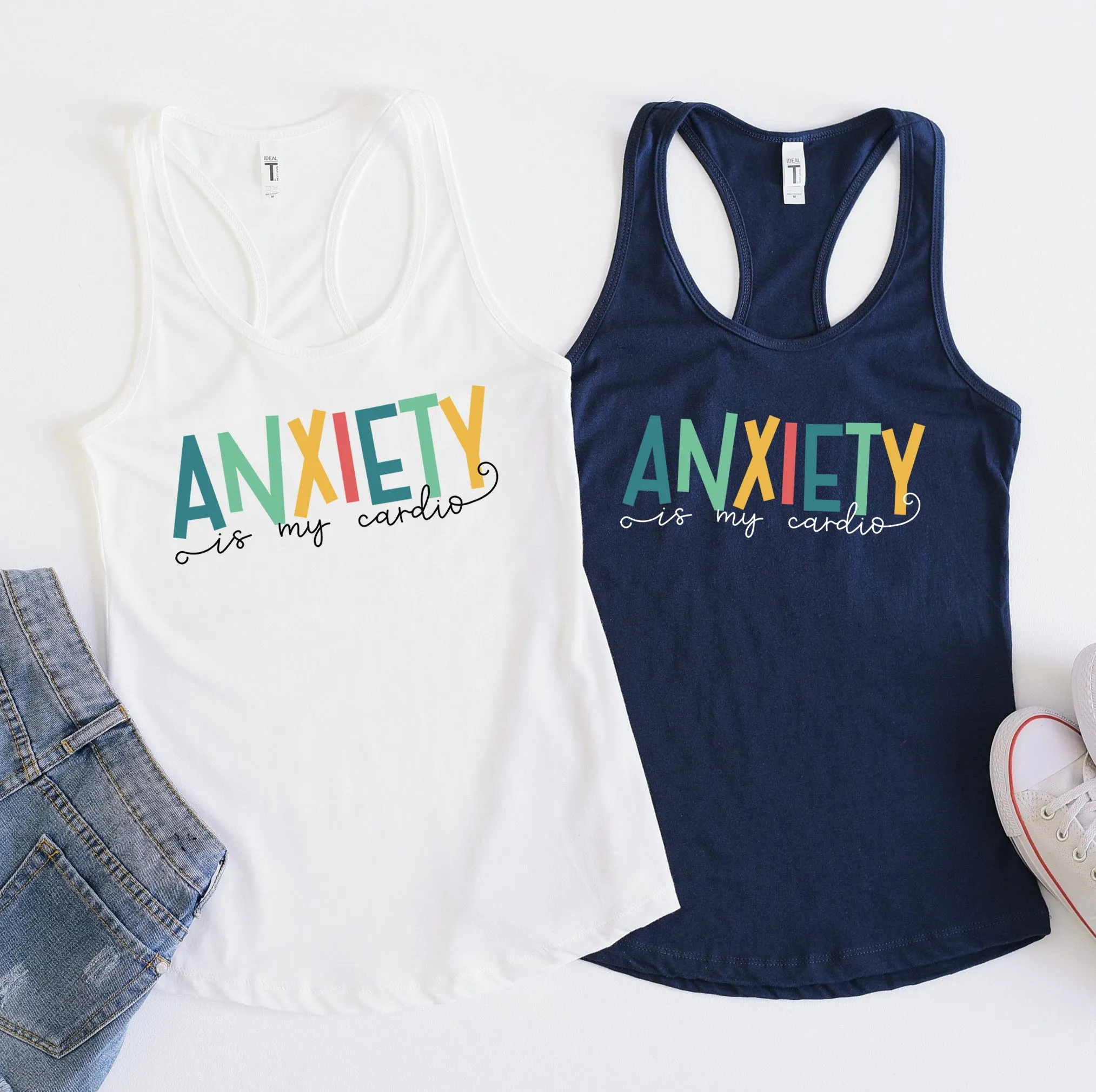 Anxiety Is My Cardio Anxiety Shirt | Funny Mental Health Shirt | Counselor Shirt | Gift For Her | Women's Slim-fit Racerback Tank Top