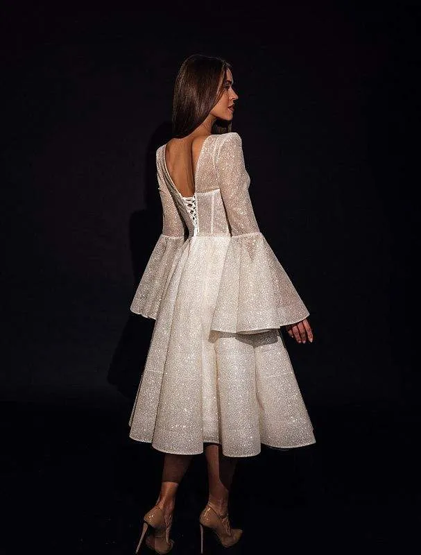 Bell Sleeve Shimmer Wedding Dress