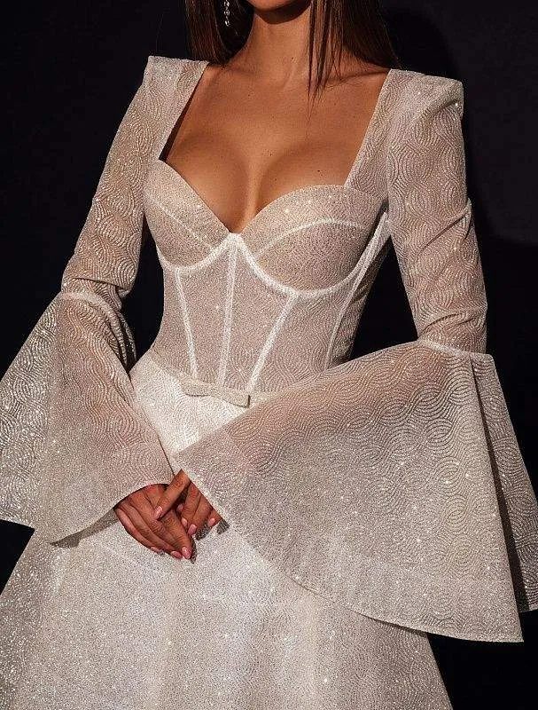 Bell Sleeve Shimmer Wedding Dress