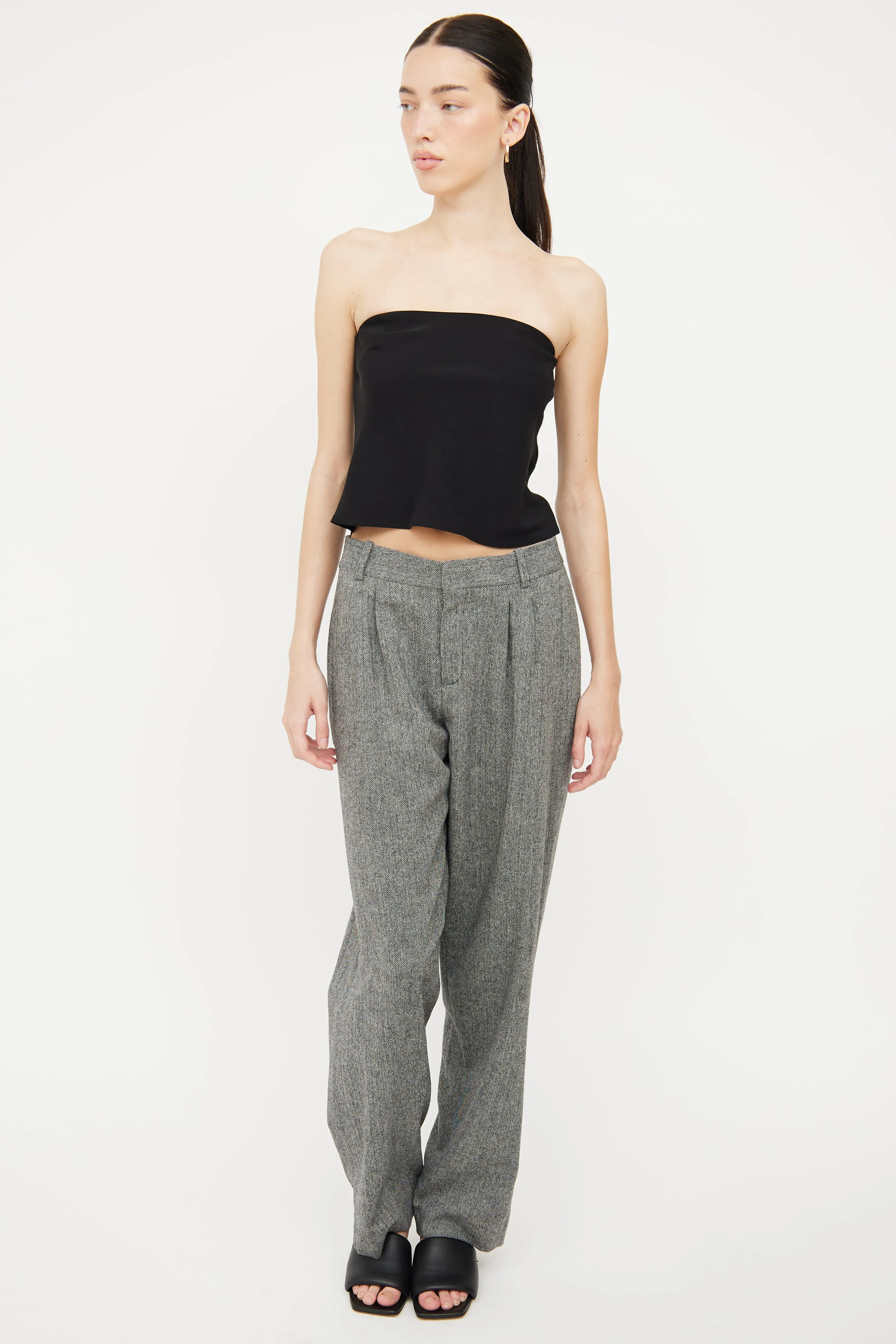 Black & White Wool Herringbone Pant
