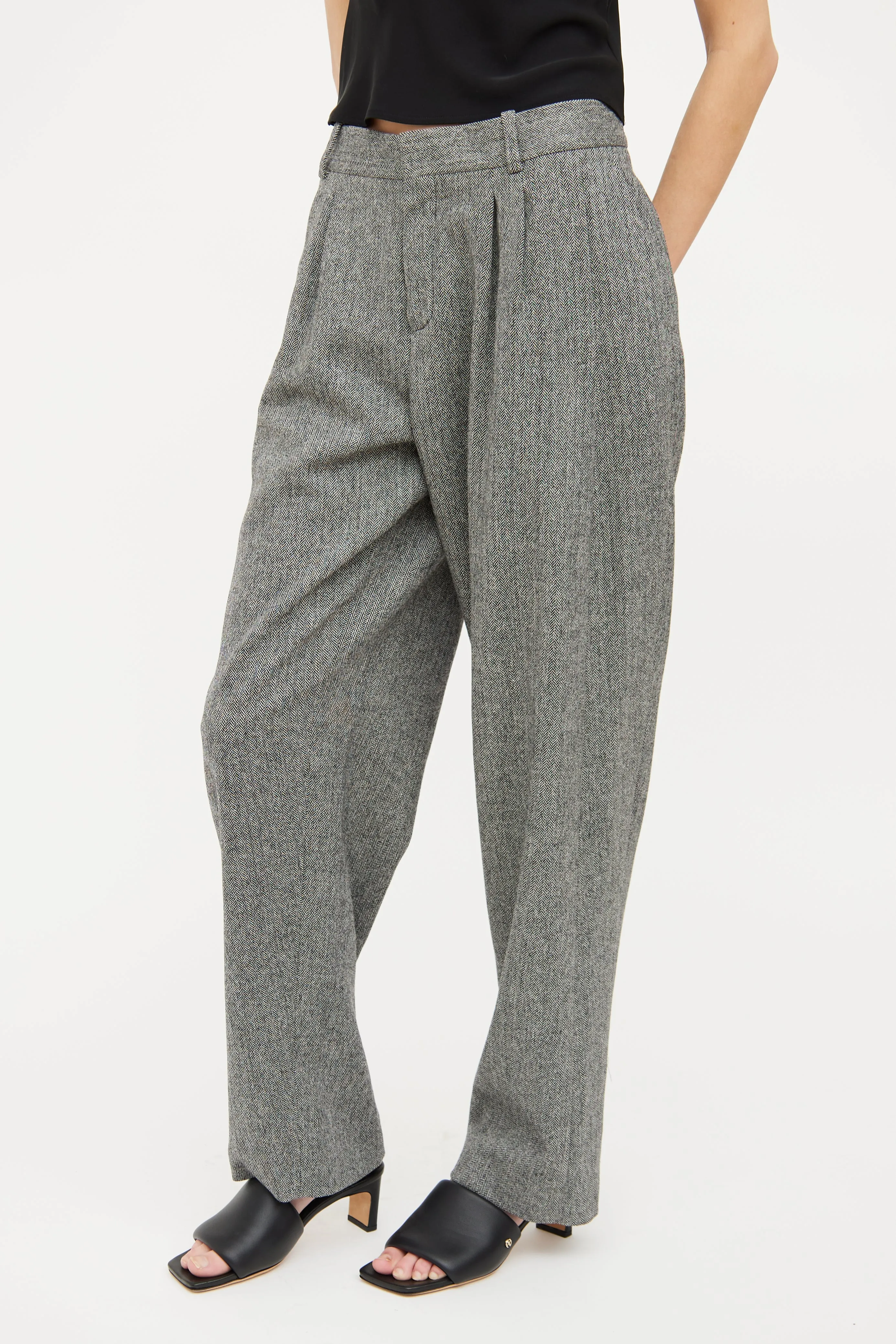 Black & White Wool Herringbone Pant