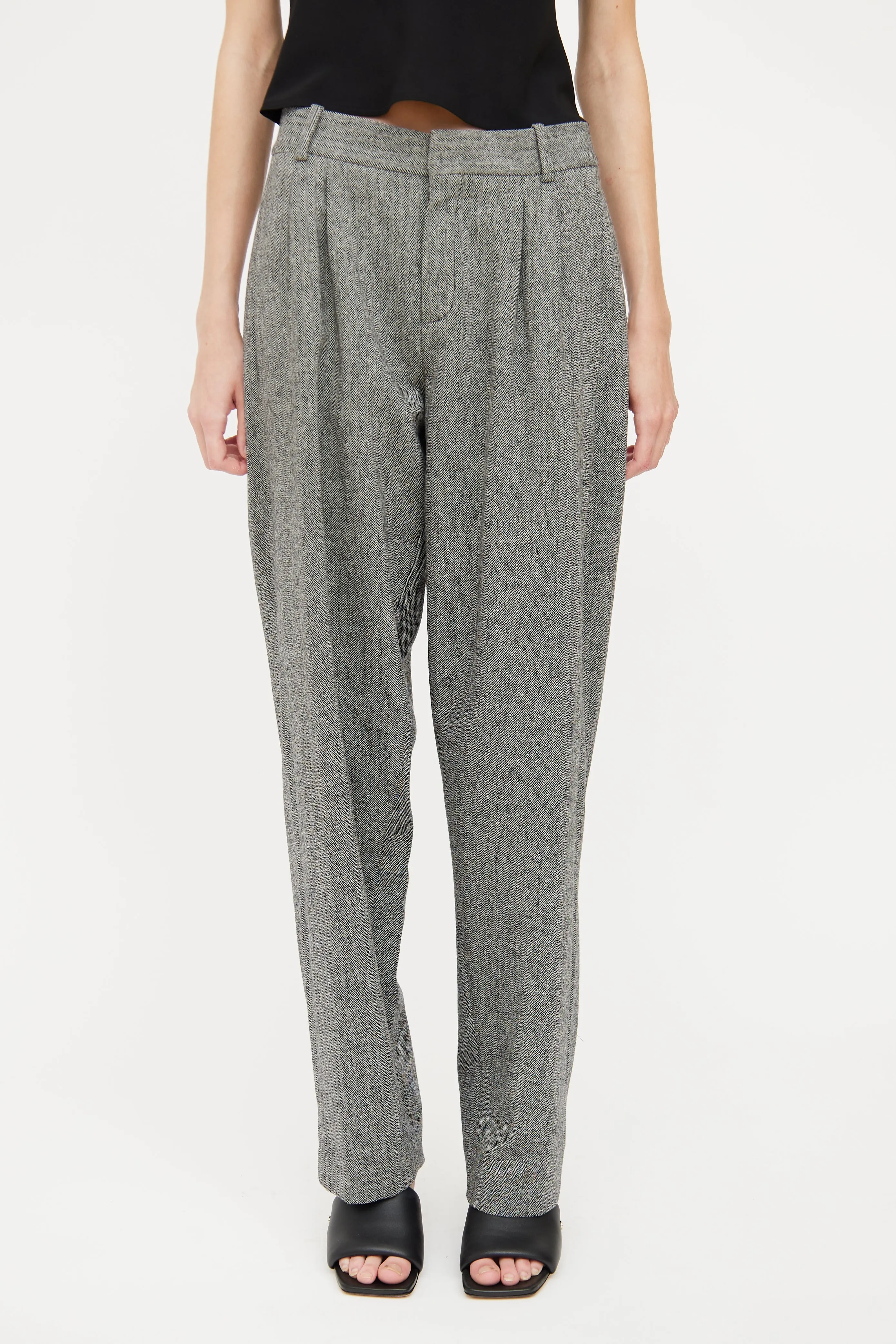Black & White Wool Herringbone Pant