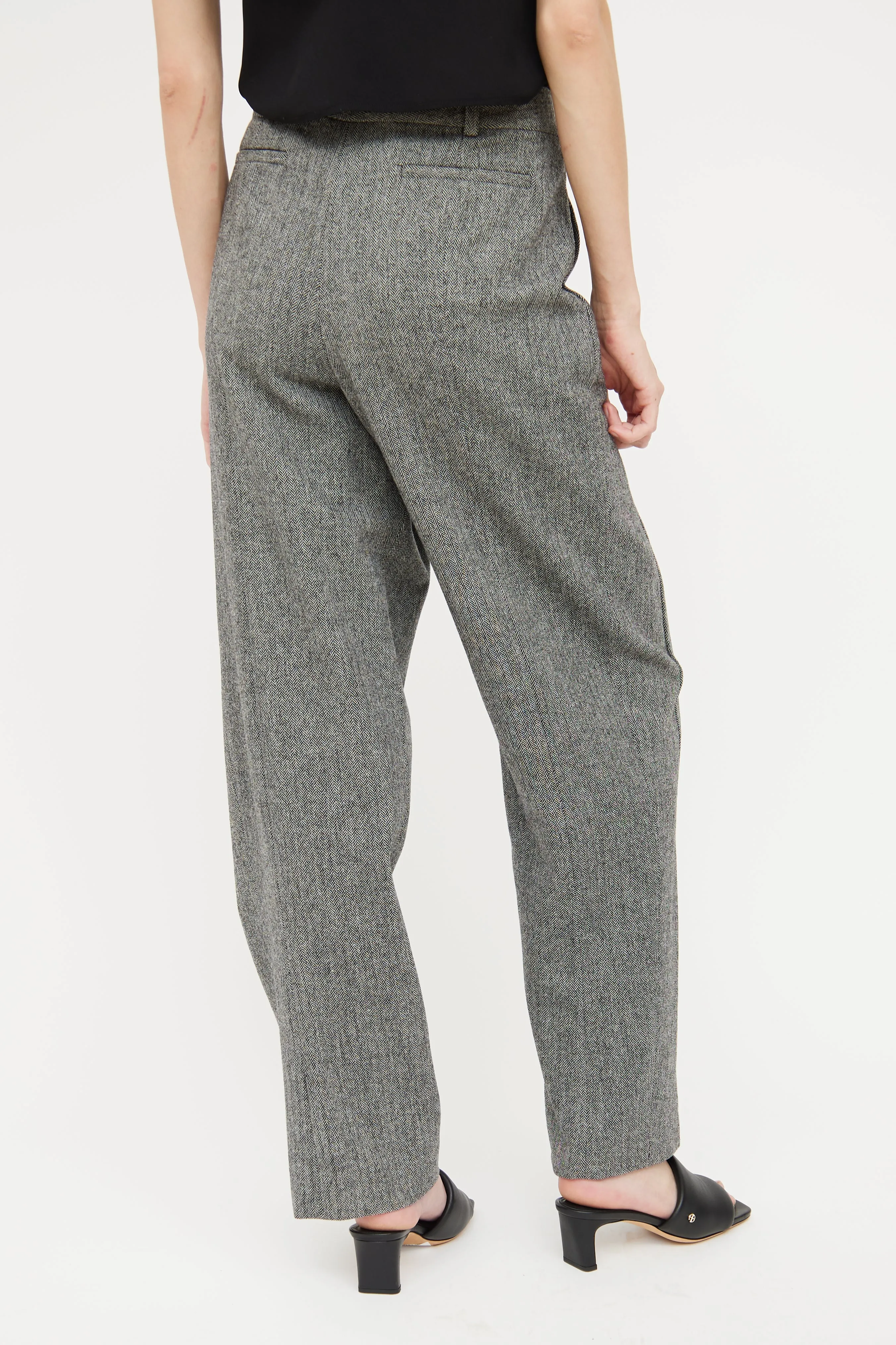Black & White Wool Herringbone Pant