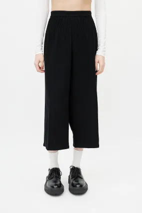 Black Wool Smocked Trouser