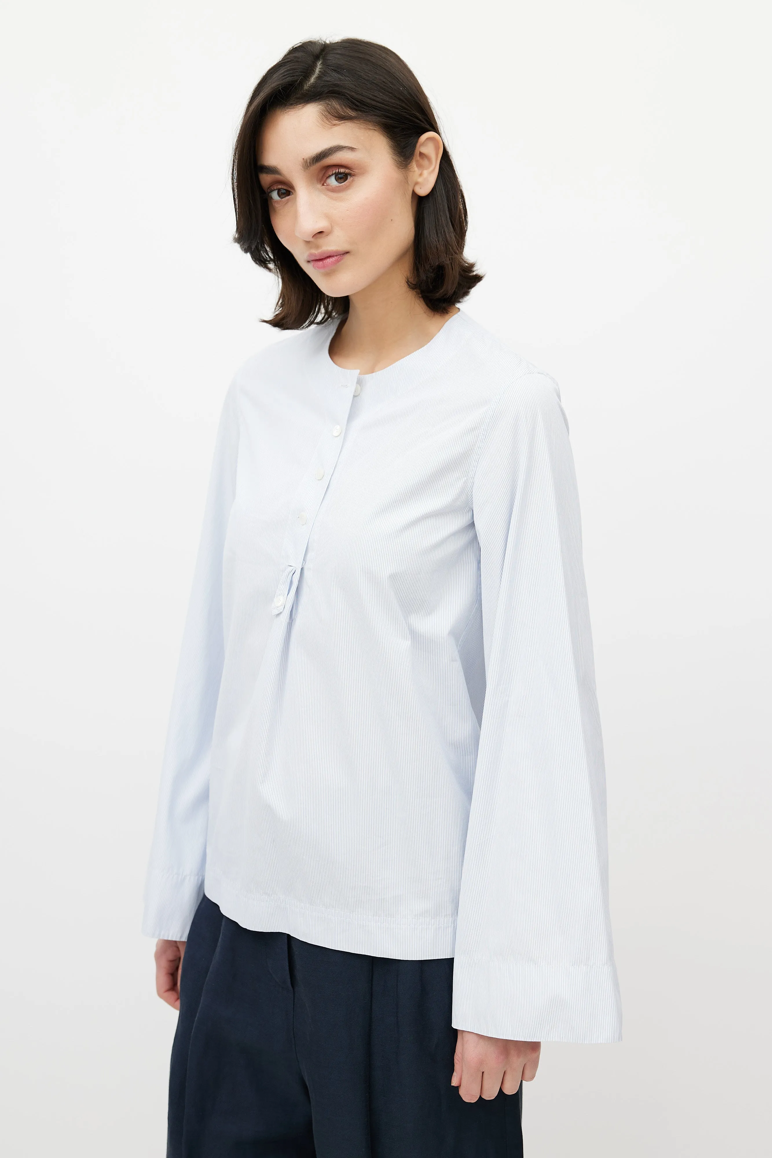 Blue & White Pinstripe Cotton Shirt