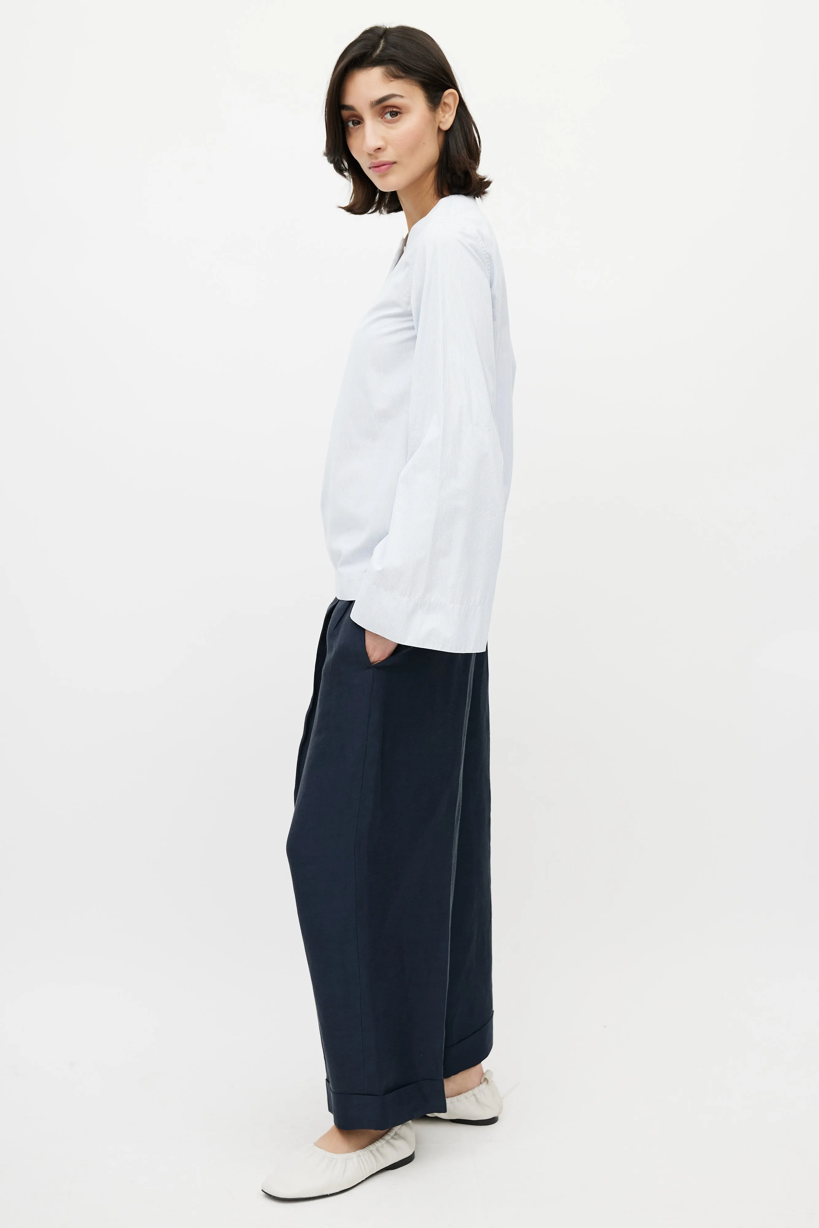 Blue & White Pinstripe Cotton Shirt