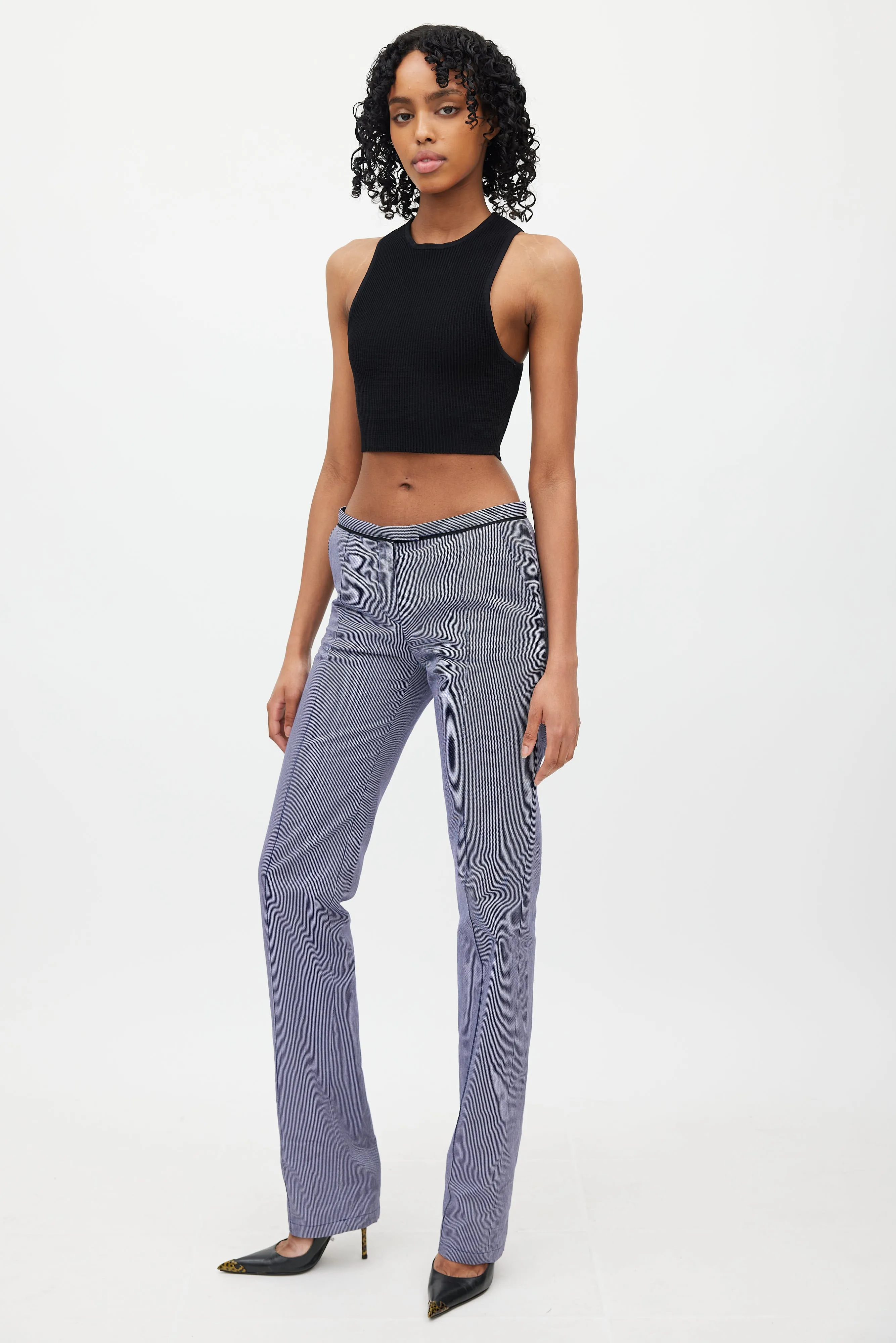 Blue & White Pinstripe Low Rise Trouser