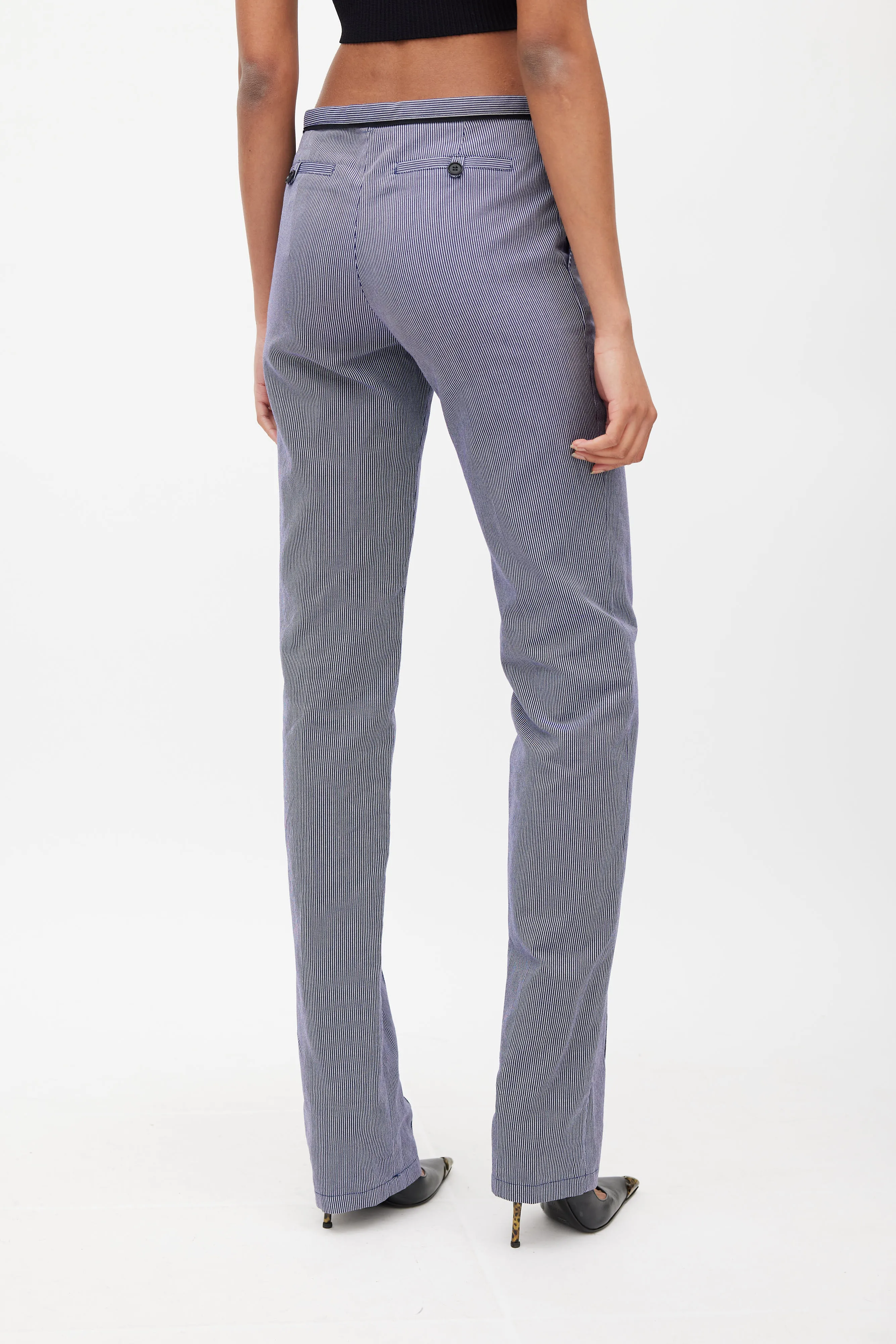 Blue & White Pinstripe Low Rise Trouser