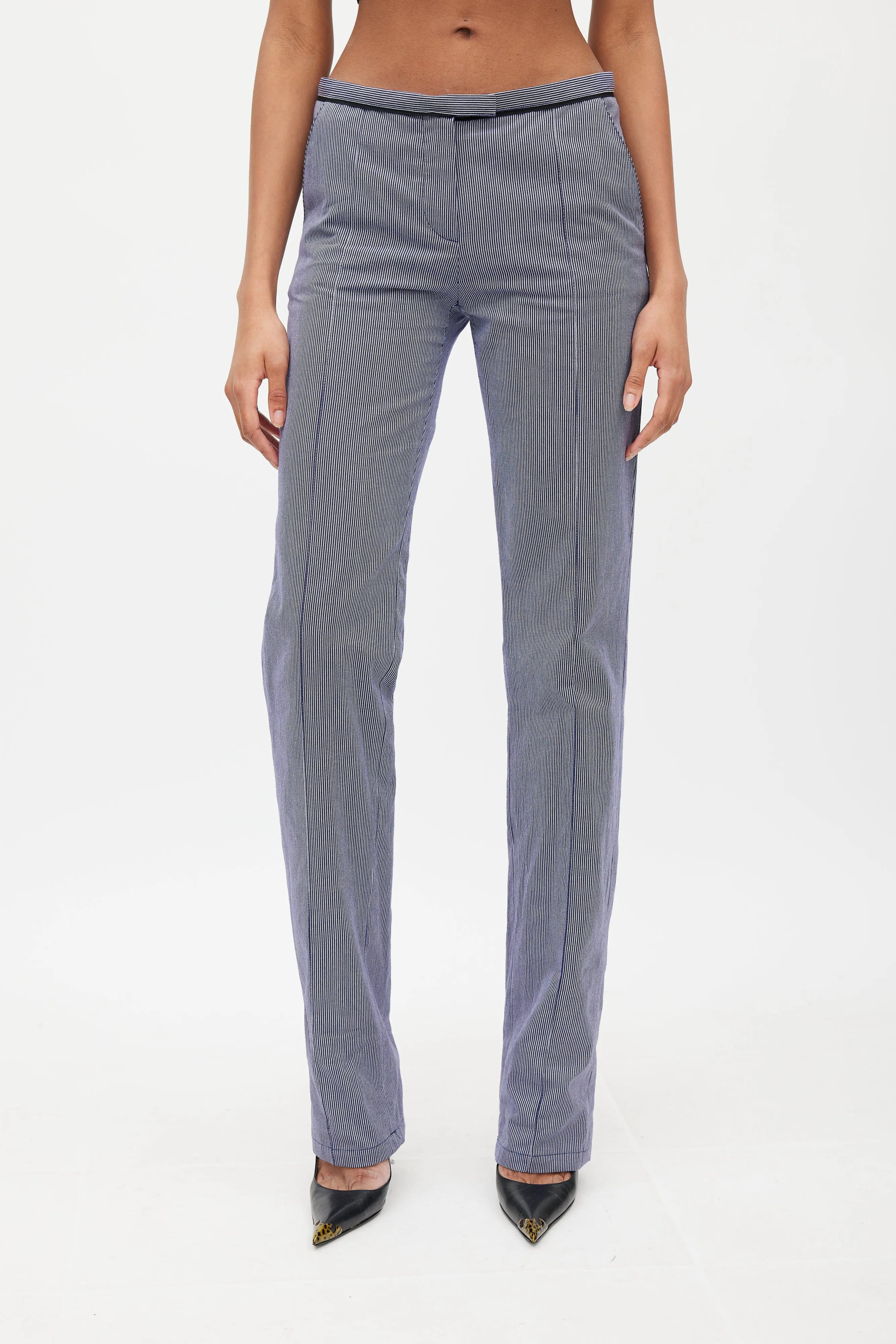 Blue & White Pinstripe Low Rise Trouser