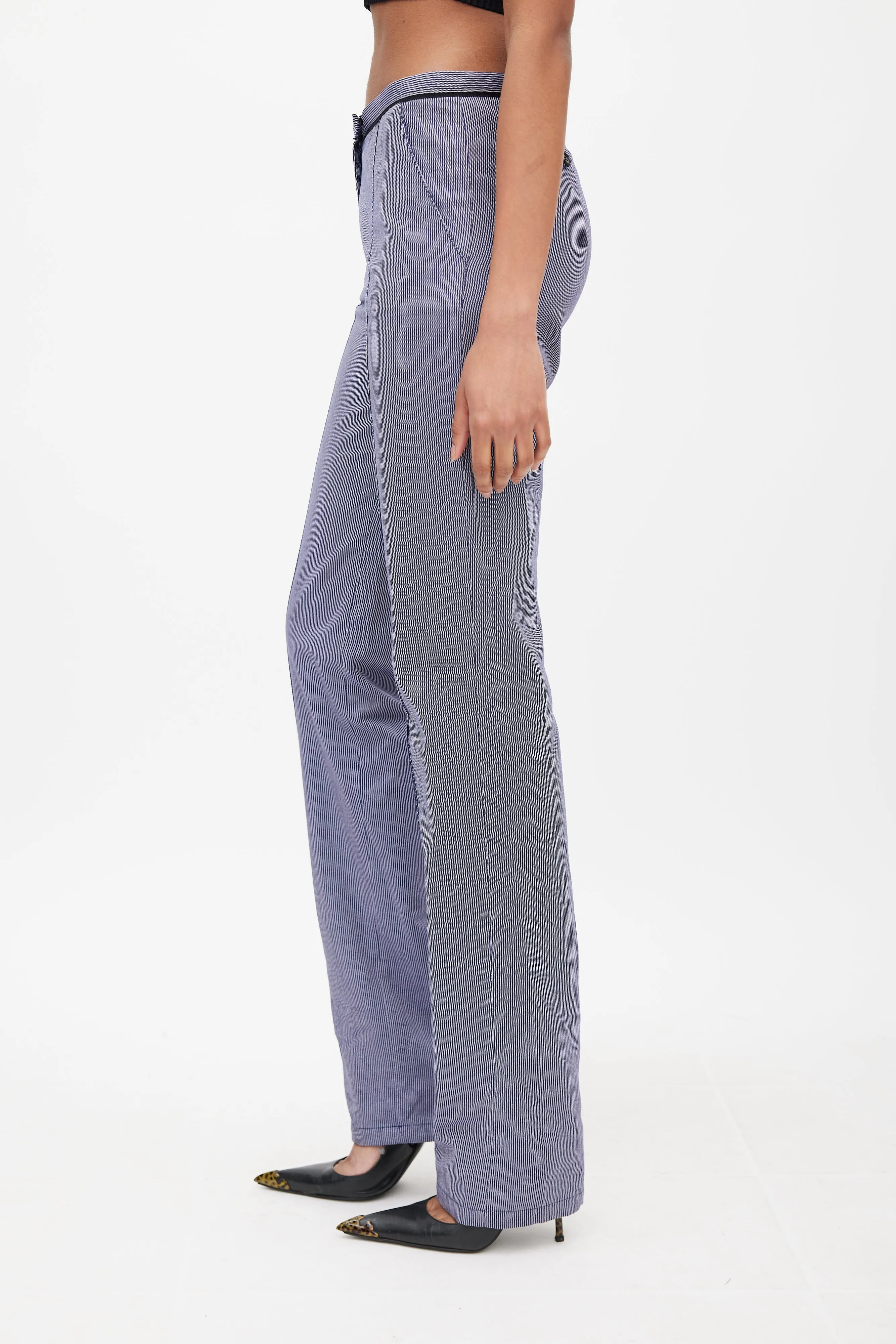 Blue & White Pinstripe Low Rise Trouser