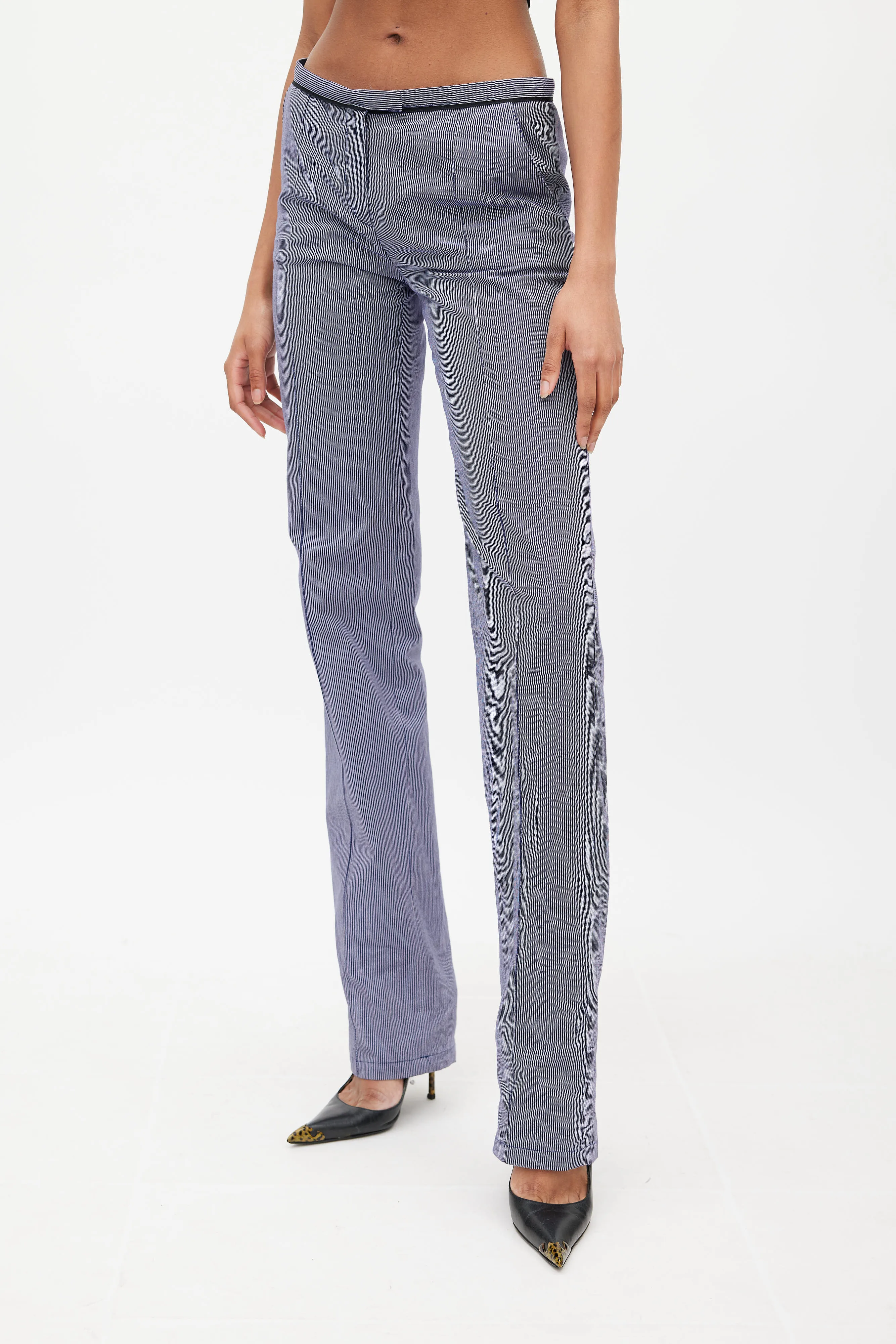 Blue & White Pinstripe Low Rise Trouser