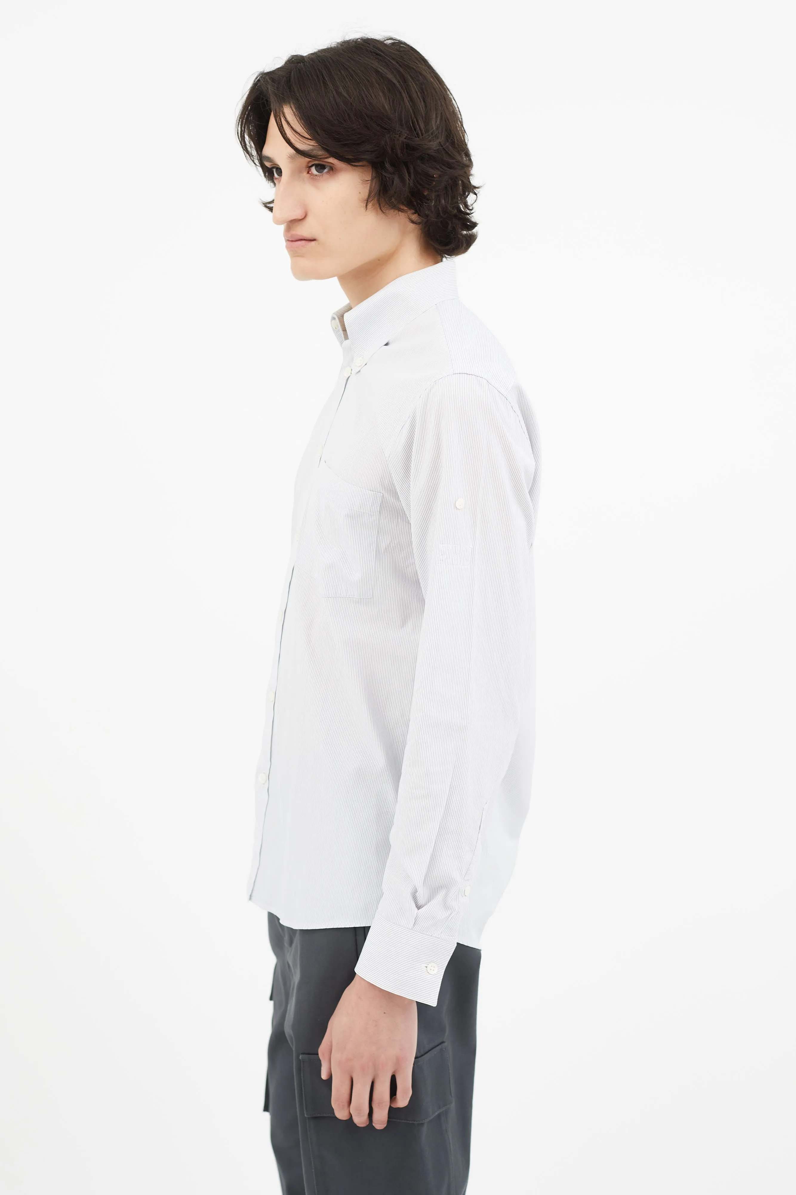 Blue Pinstripe Embroidered Cuff Shirt