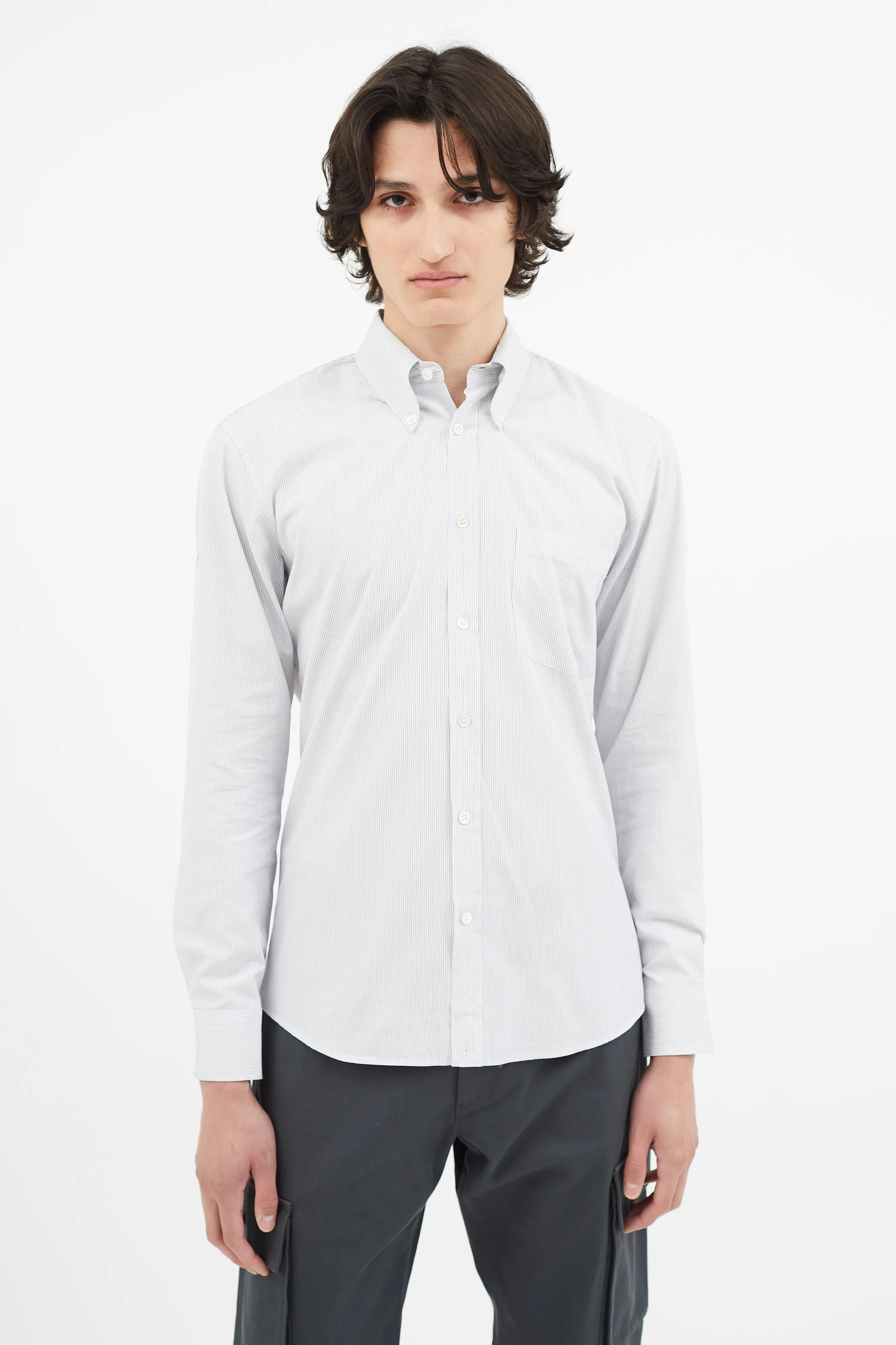 Blue Pinstripe Embroidered Cuff Shirt