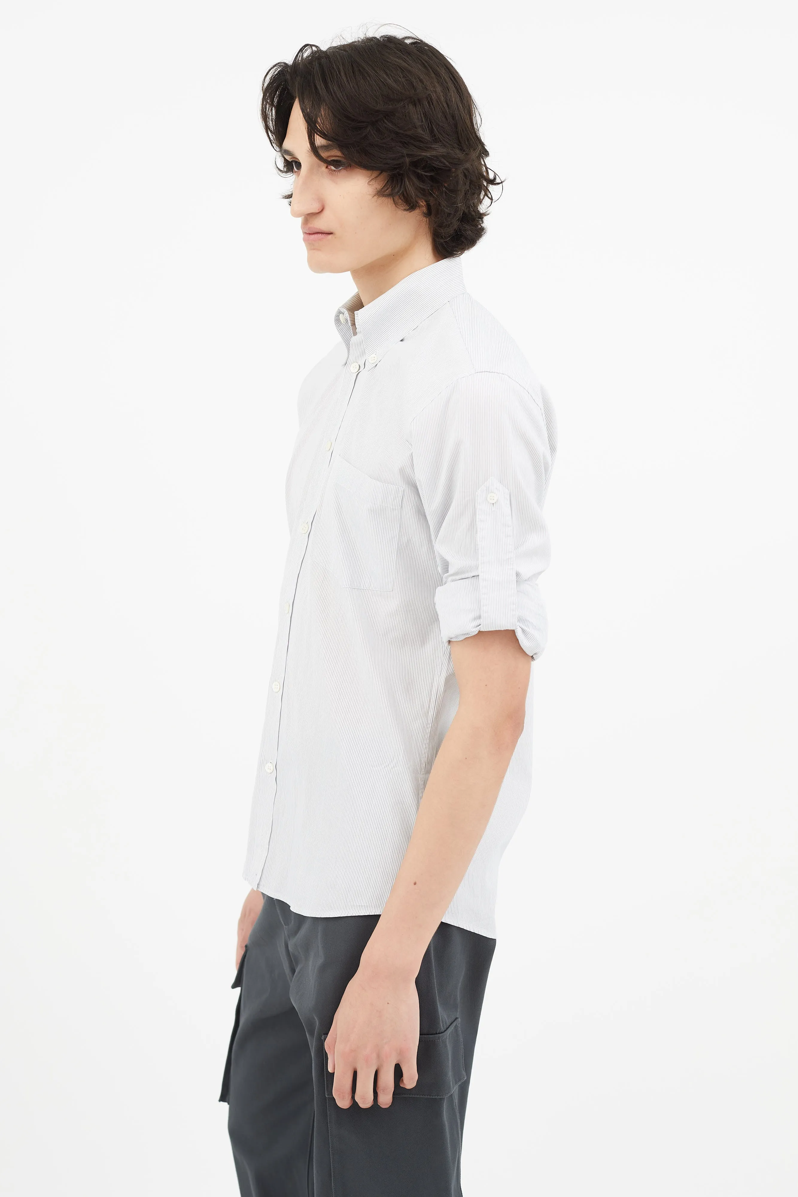 Blue Pinstripe Embroidered Cuff Shirt