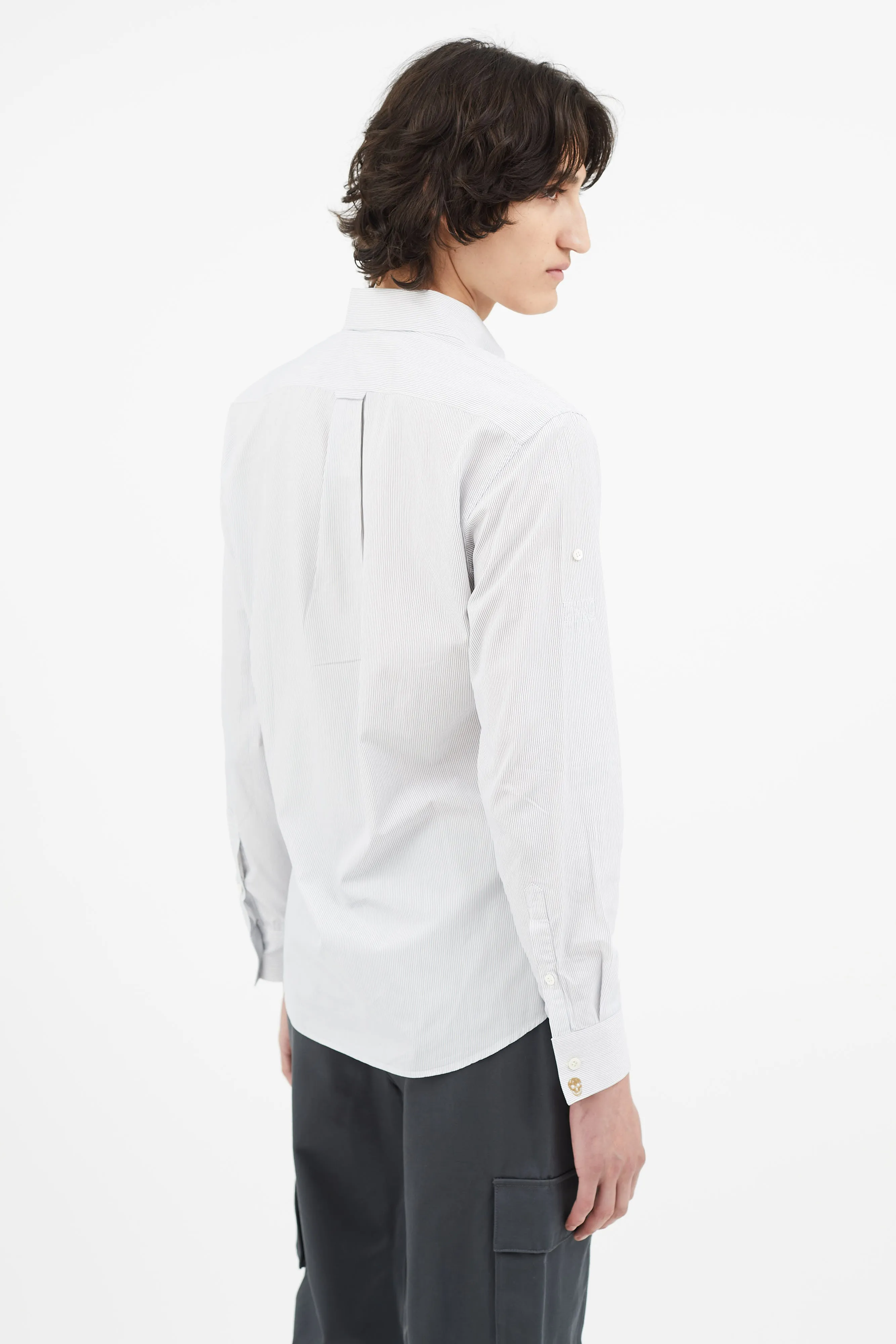 Blue Pinstripe Embroidered Cuff Shirt