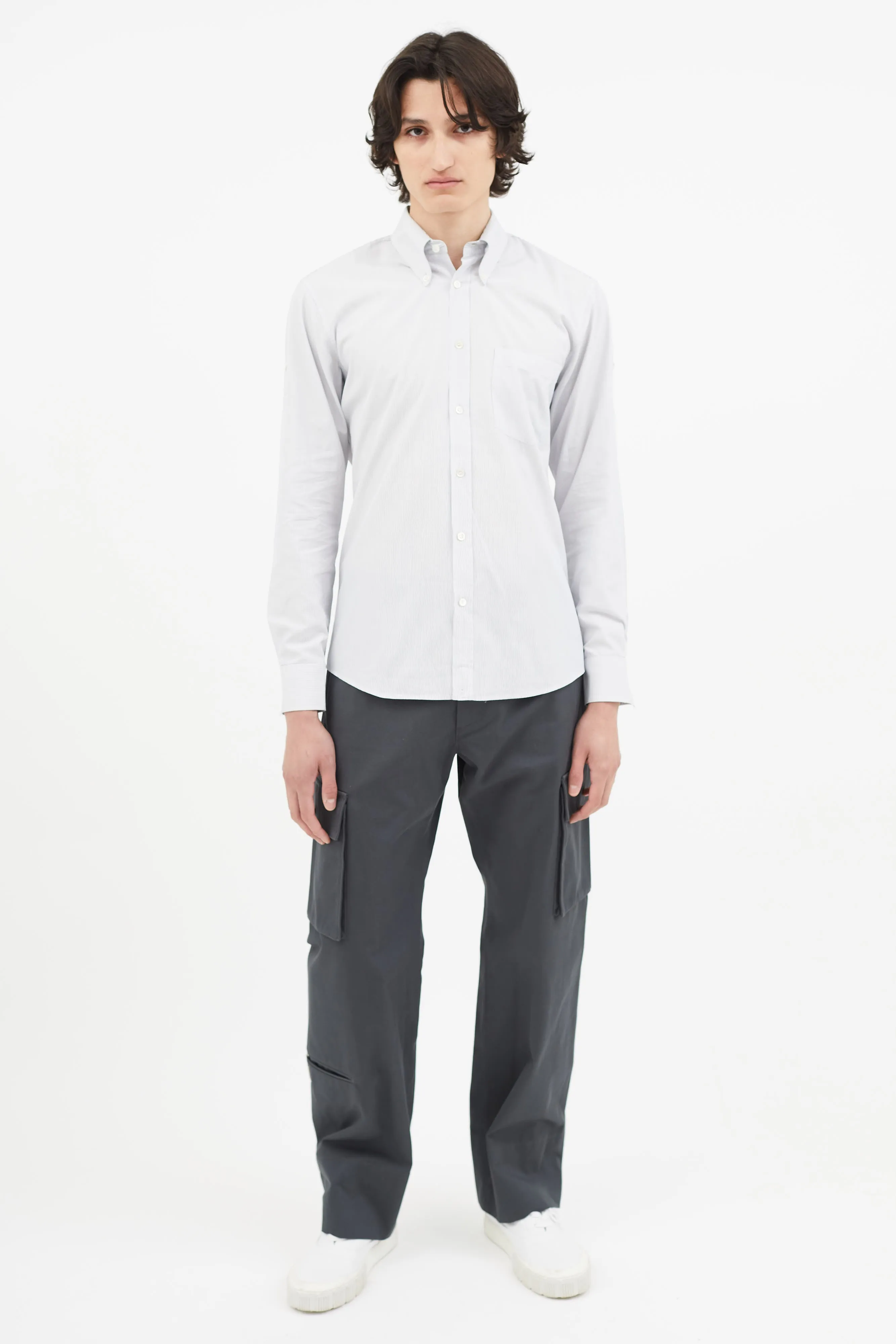 Blue Pinstripe Embroidered Cuff Shirt
