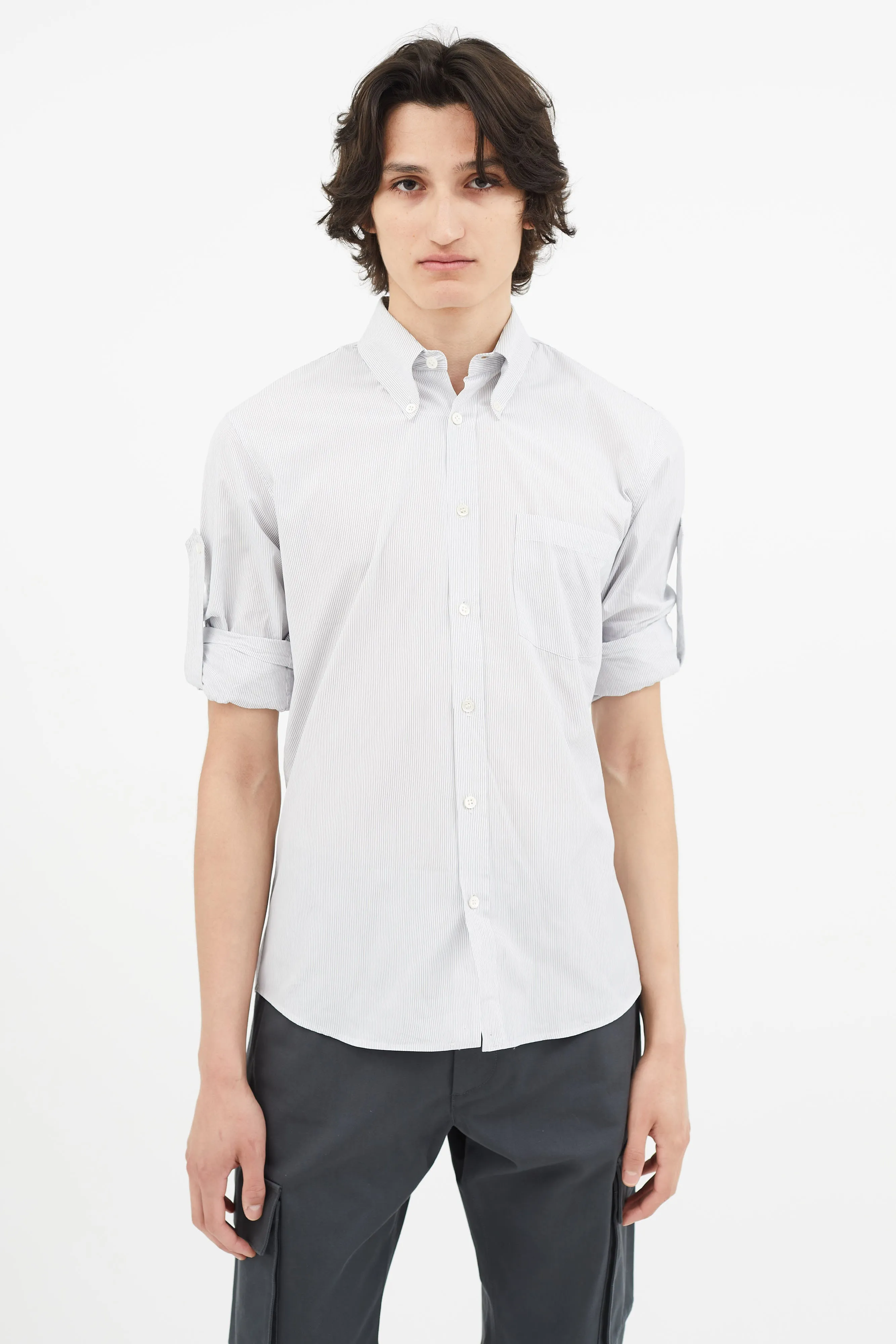 Blue Pinstripe Embroidered Cuff Shirt