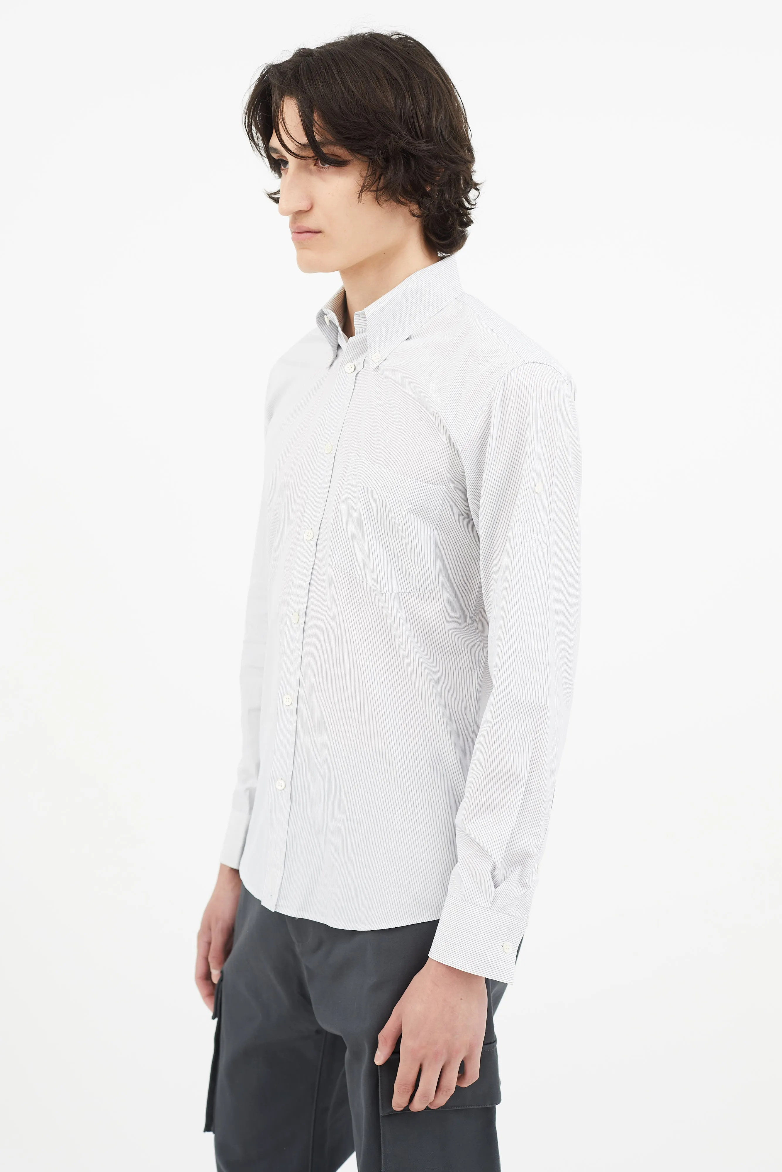 Blue Pinstripe Embroidered Cuff Shirt
