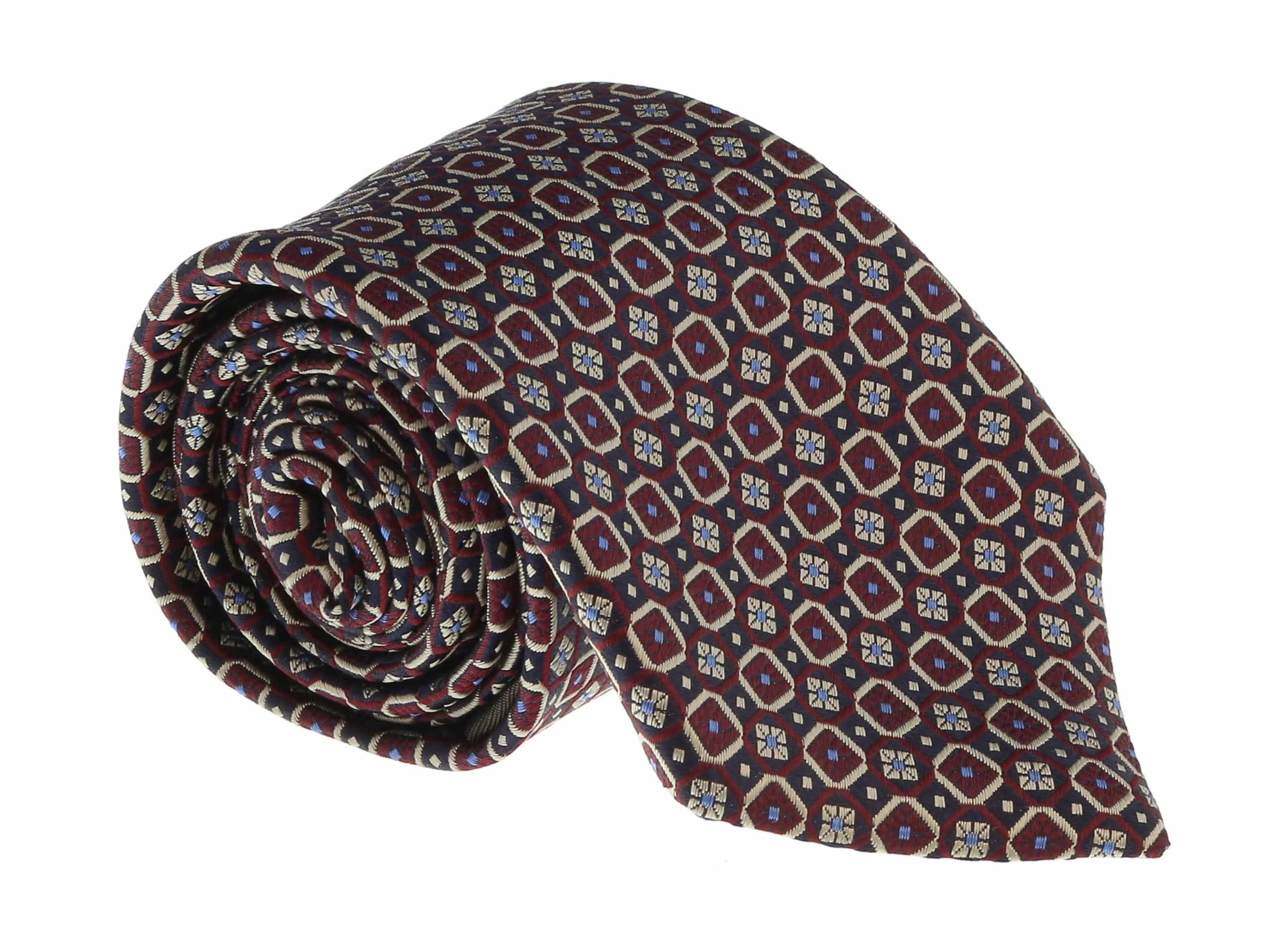 Canali Burgundy-Black Pure Silk Floral Grid Pattern Tie- Blade Width 3in