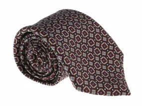 Canali Burgundy-Black Pure Silk Floral Grid Pattern Tie- Blade Width 3in