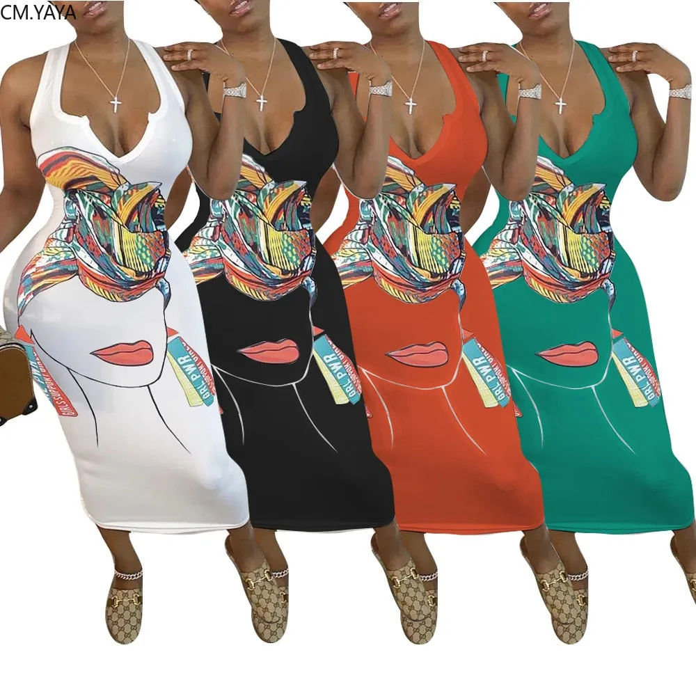 Cartoon Head Wrapped Queen V-neck Sleeveless Dress | CATICA Couture