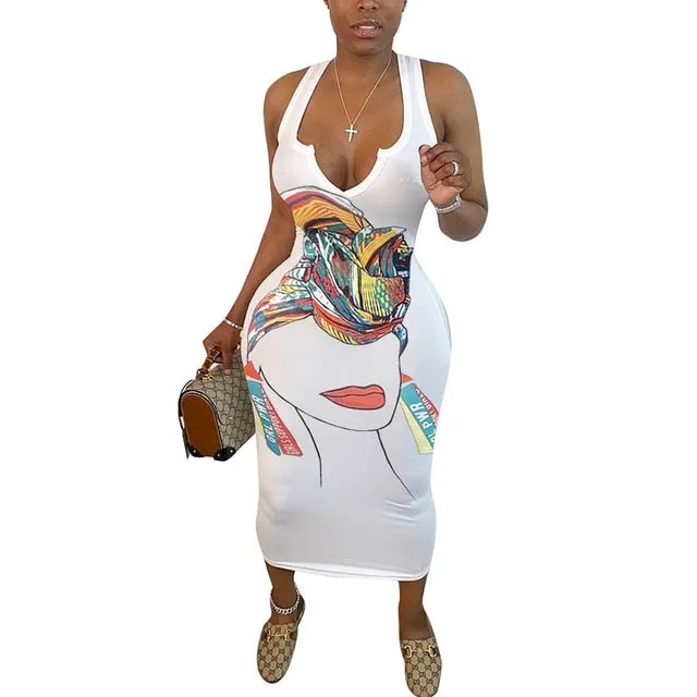 Cartoon Head Wrapped Queen V-neck Sleeveless Dress | CATICA Couture