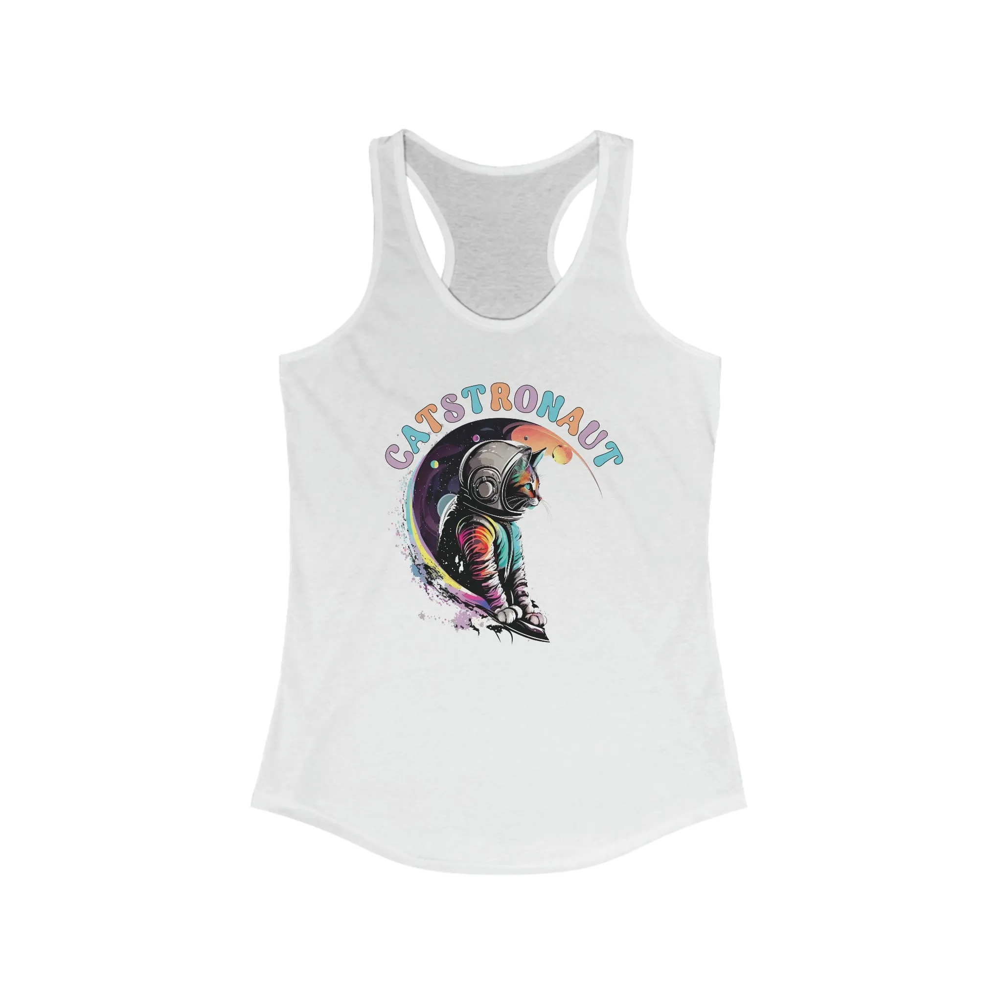 Catstronaut Funny Cat Shirt |Astronaut Shirt | Cat In Space Shirt | Cat Lover Gift | Nerd Gift | Women's Slim-fit Racerback Tank Top