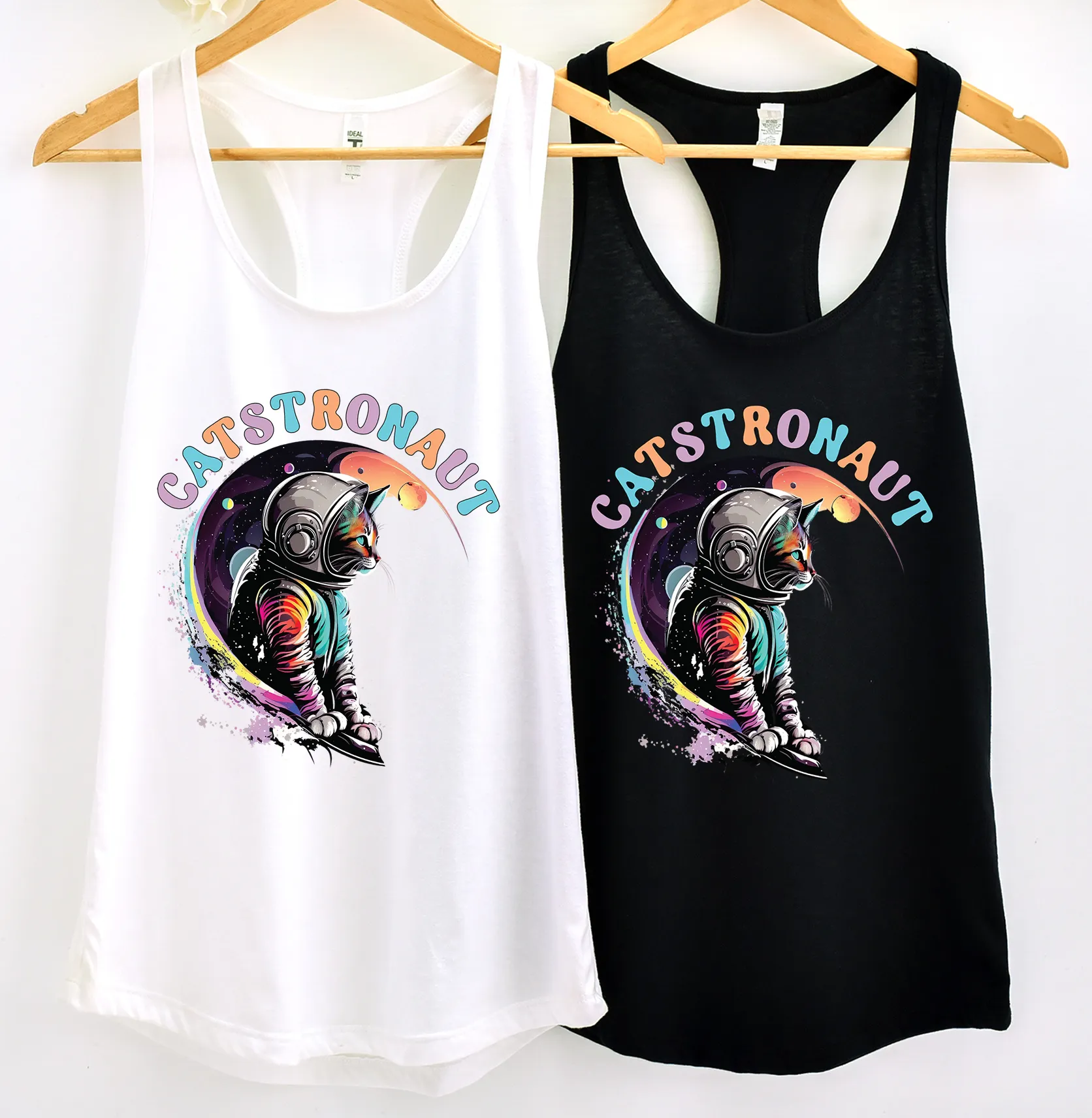 Catstronaut Funny Cat Shirt |Astronaut Shirt | Cat In Space Shirt | Cat Lover Gift | Nerd Gift | Women's Slim-fit Racerback Tank Top