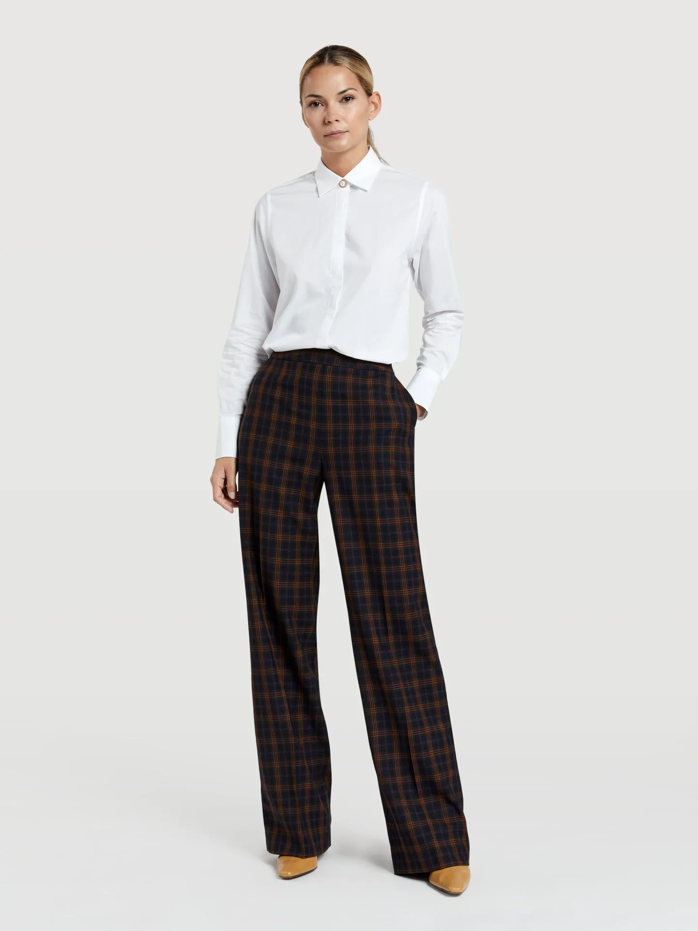Check wide leg trousers