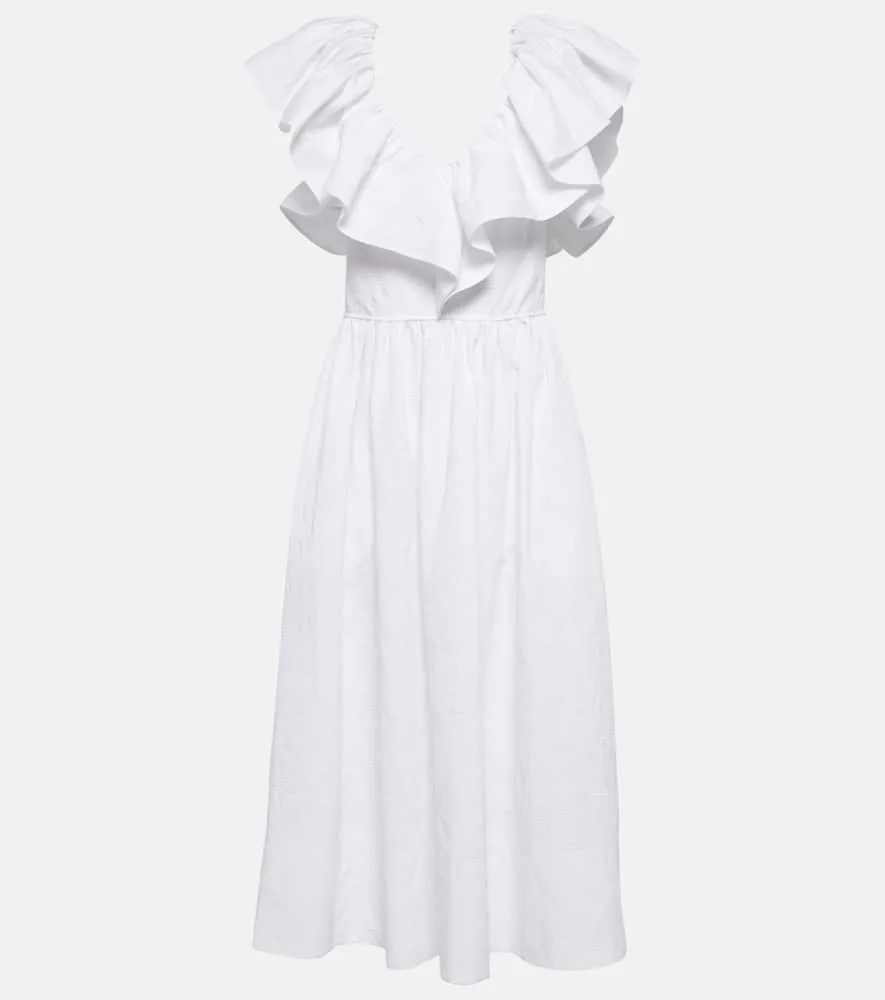 Chloe Ruffle-trimmed cotton midi dress