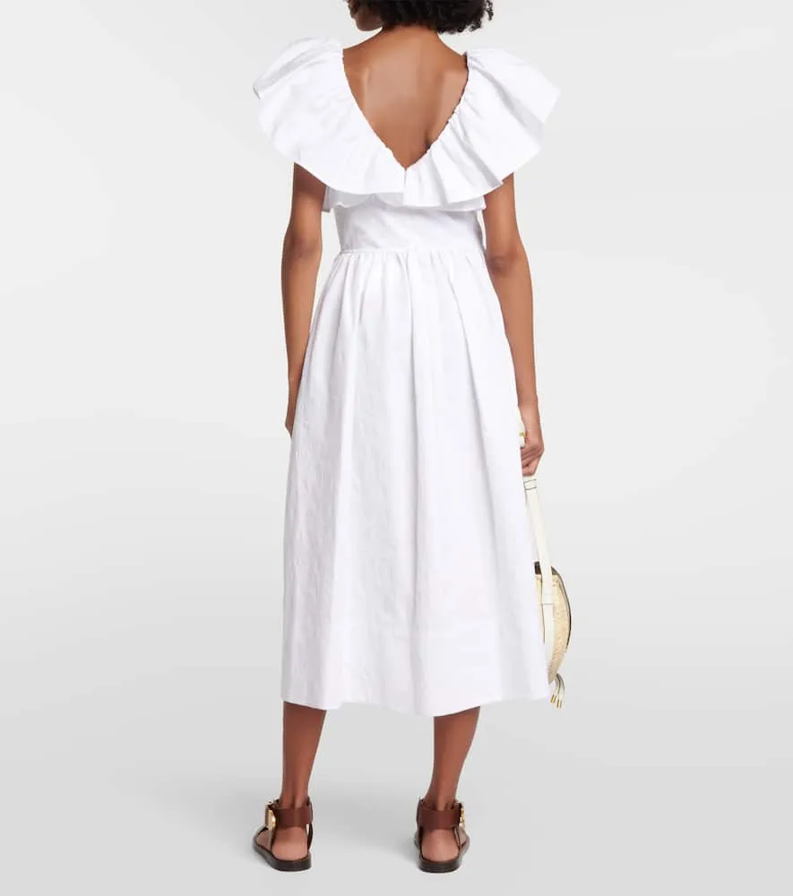 Chloe Ruffle-trimmed cotton midi dress