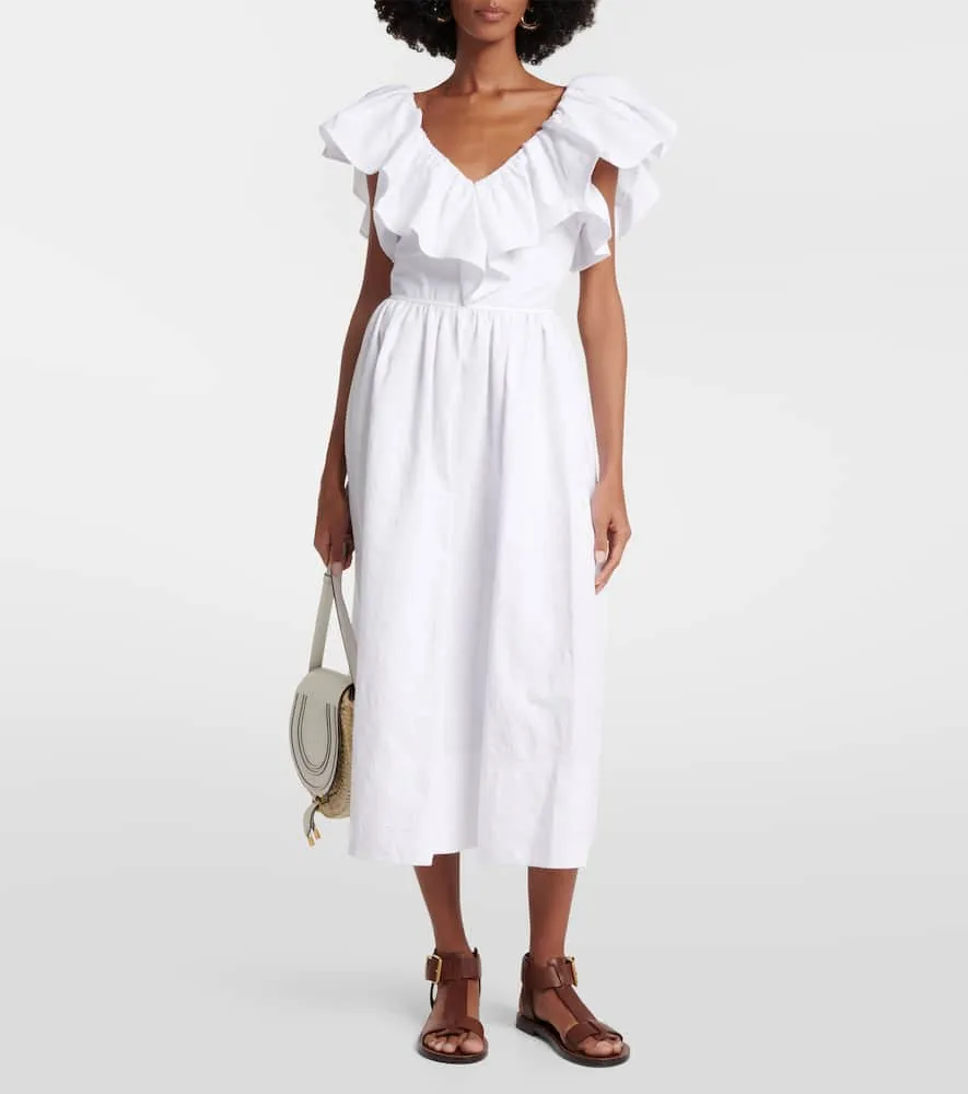 Chloe Ruffle-trimmed cotton midi dress
