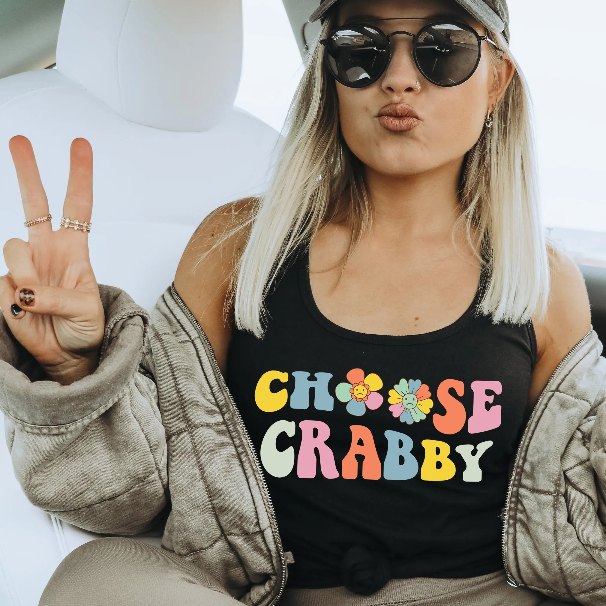 Choose Crabby Shirt | Funny Antisocial Shirt | Funny Gift for Her | Women's Slim-fit Racerback Tank Top