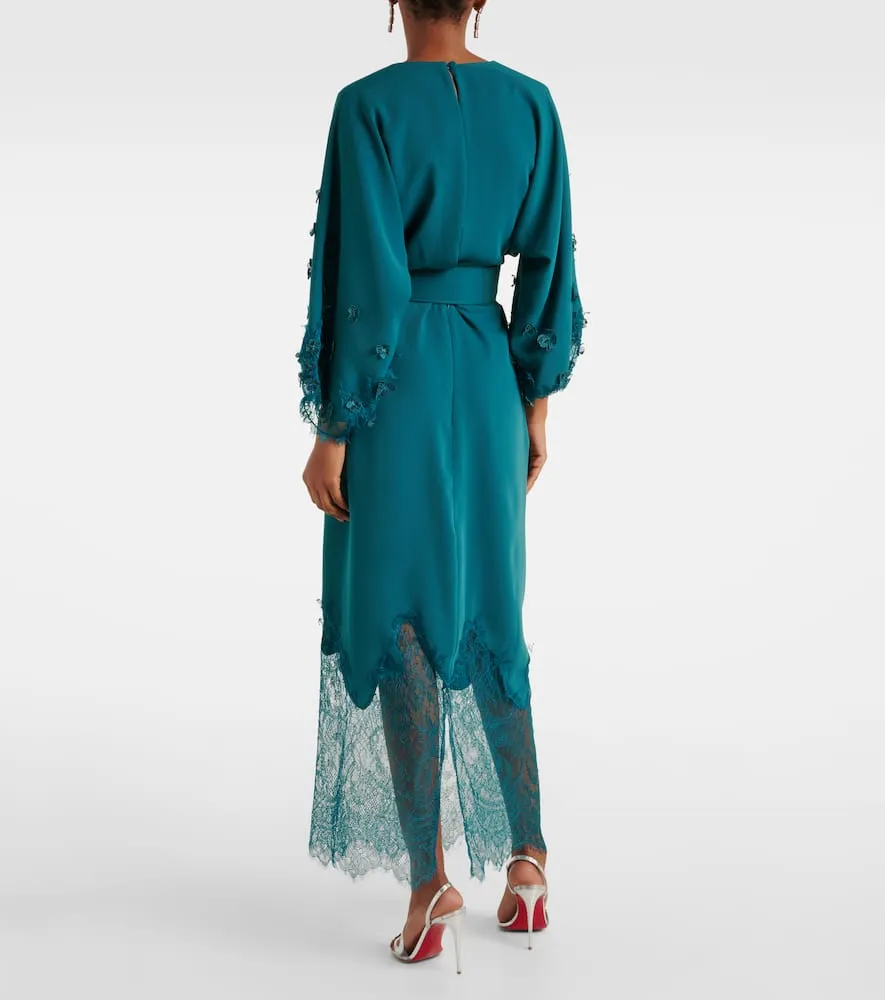 Costarellos Lace-trimmed draped midi dress