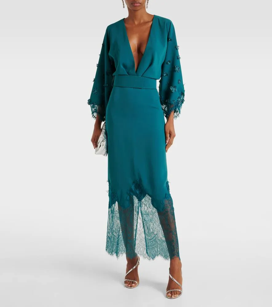 Costarellos Lace-trimmed draped midi dress