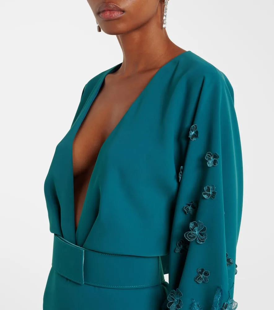 Costarellos Lace-trimmed draped midi dress