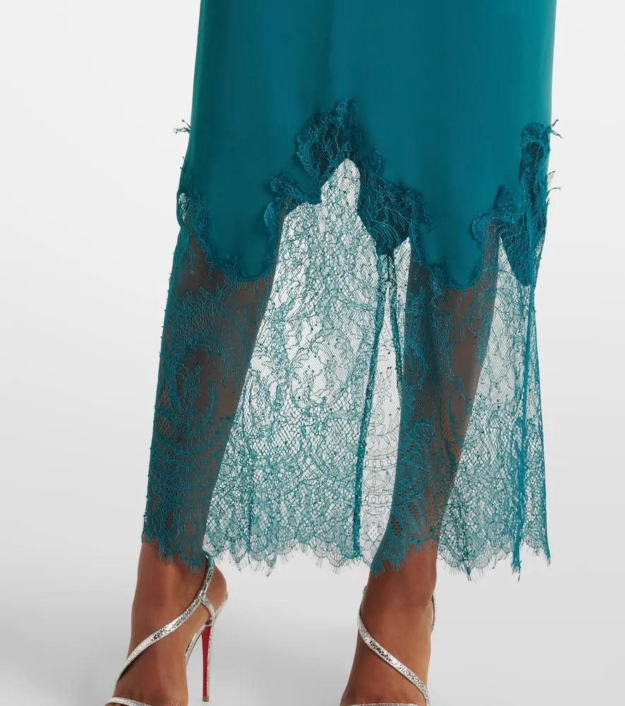 Costarellos Lace-trimmed draped midi dress