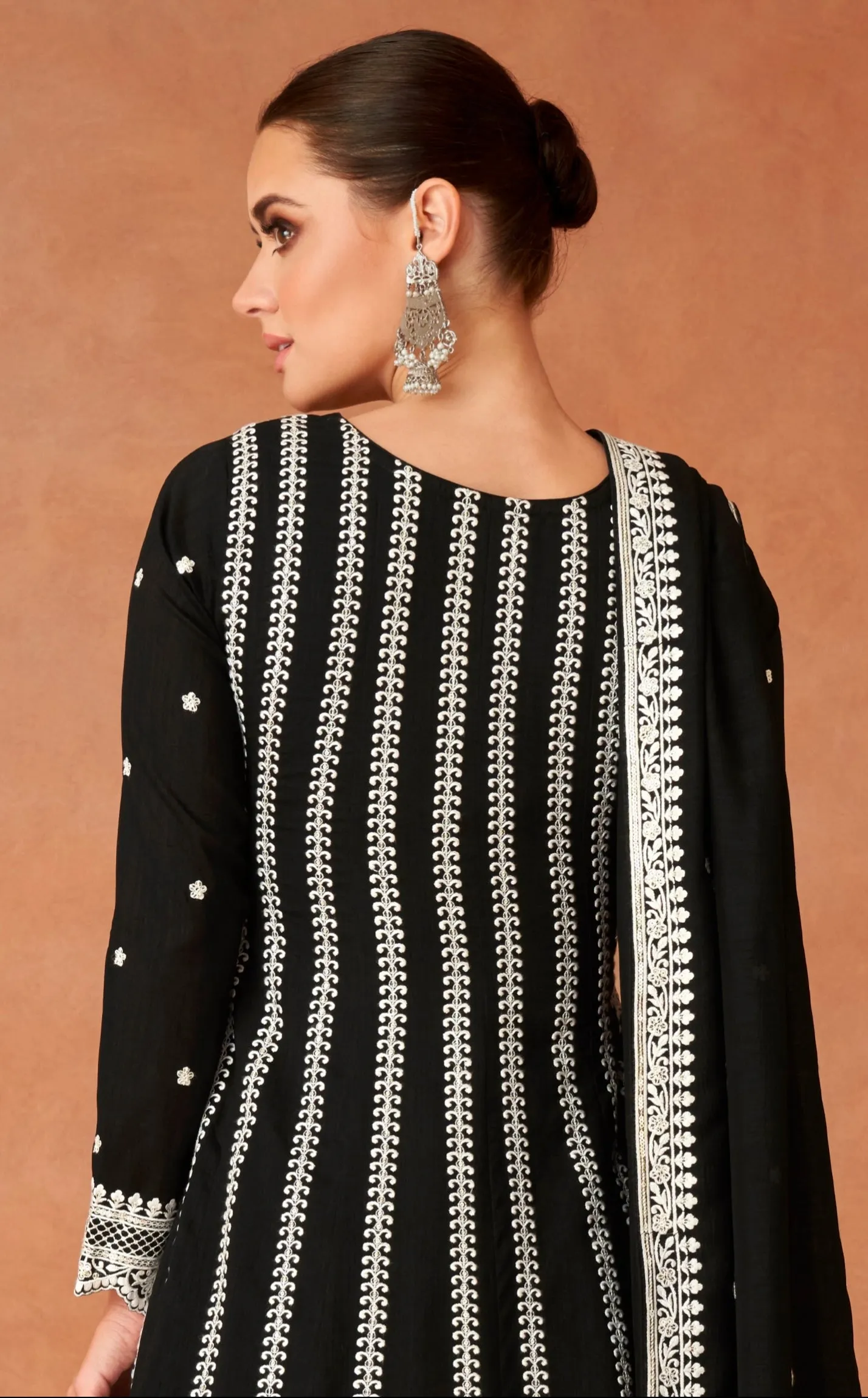 Elegant Black Silk Anarkali Suit with Intricate Embroidery