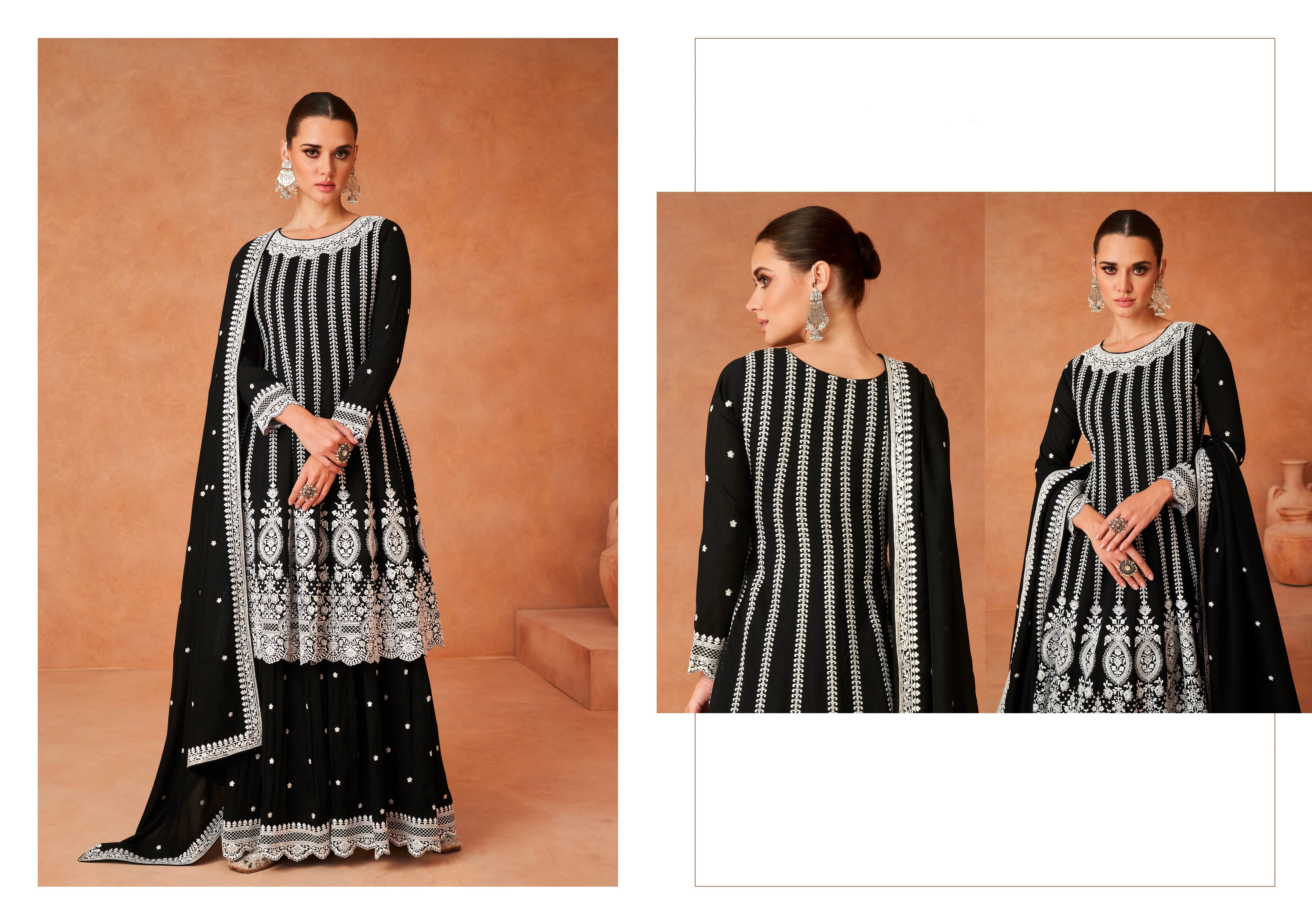 Elegant Black Silk Anarkali Suit with Intricate Embroidery