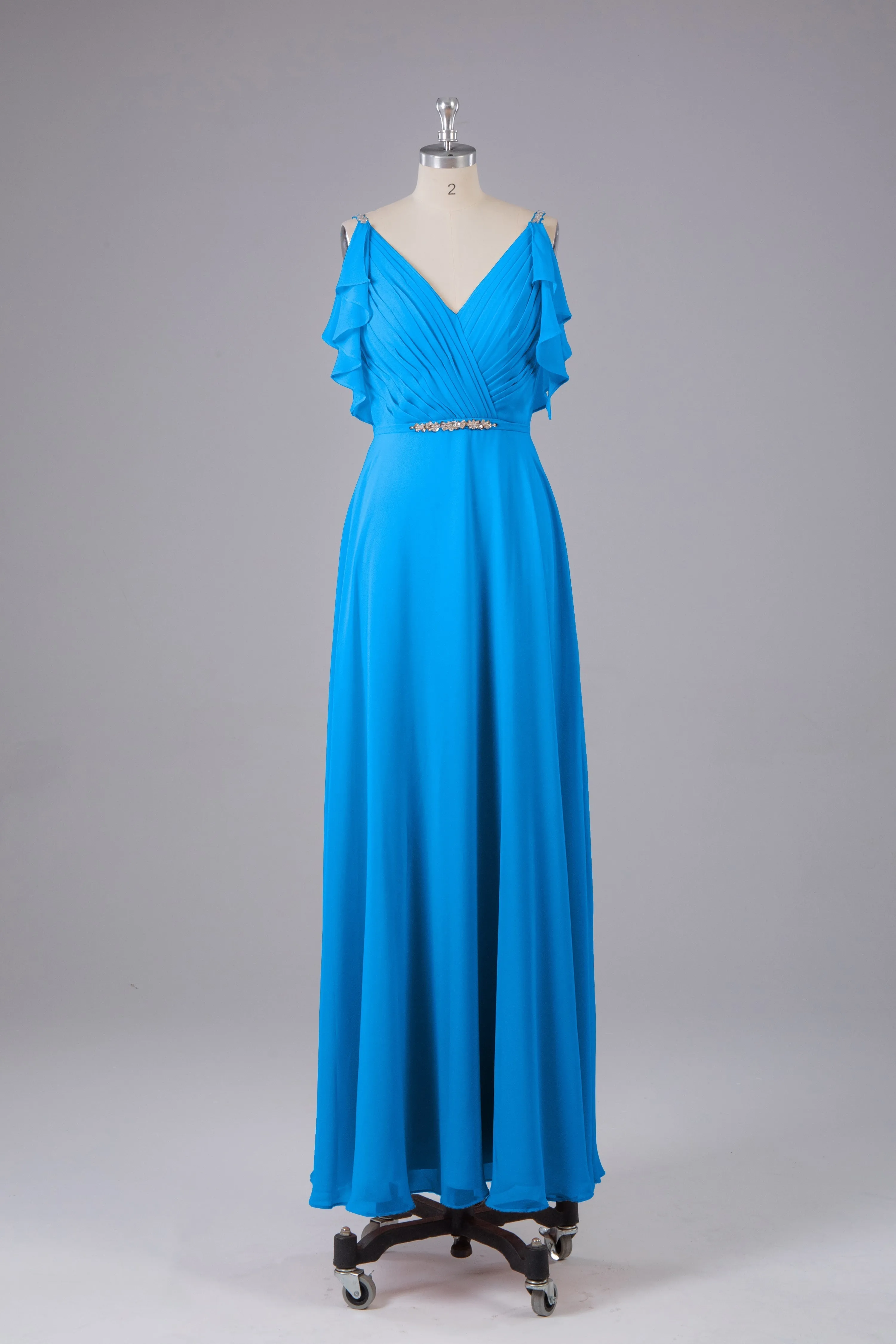 Elegant Chiffon Straps V-Back Long Bridesmaid Dresses