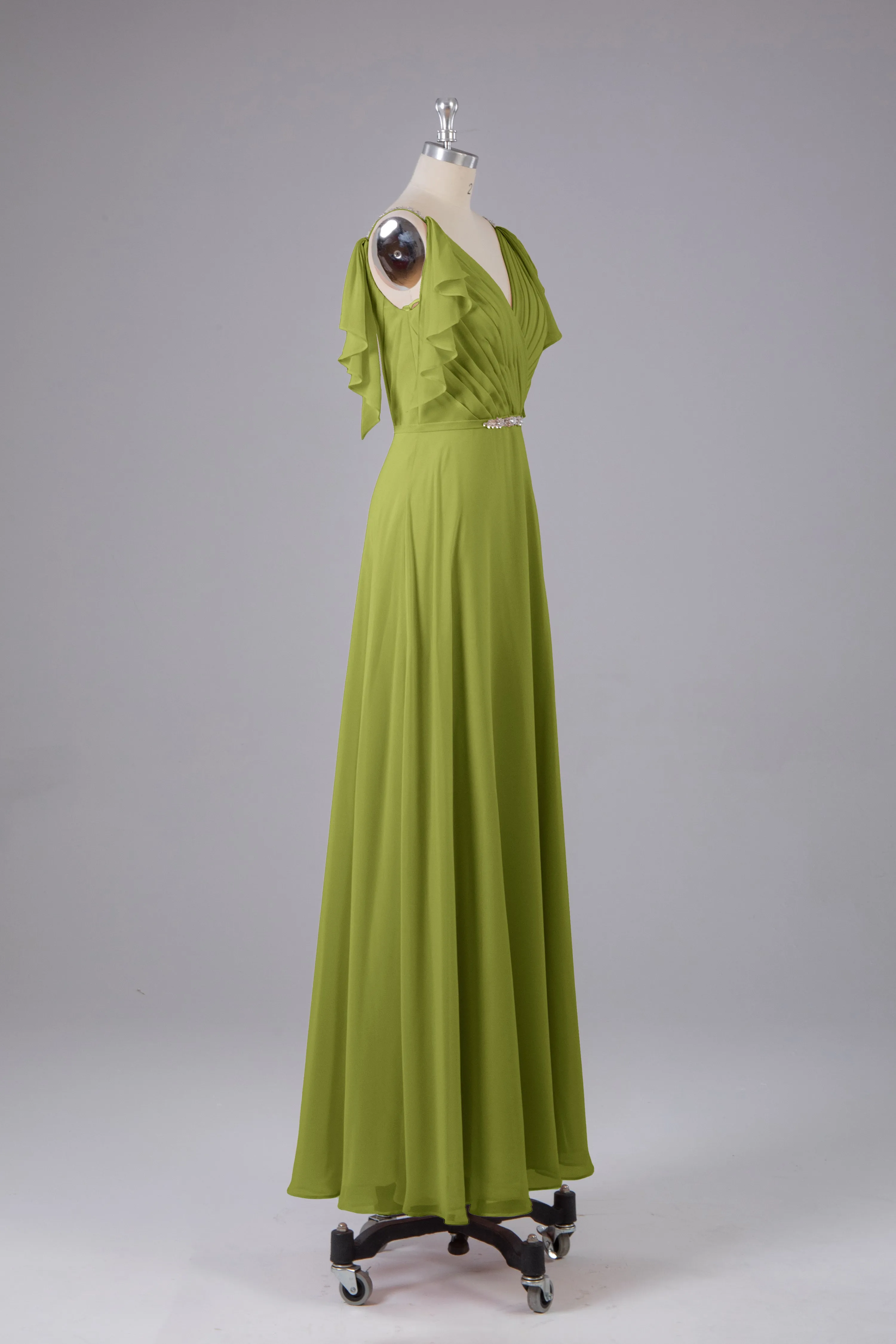 Elegant Chiffon Straps V-Back Long Bridesmaid Dresses
