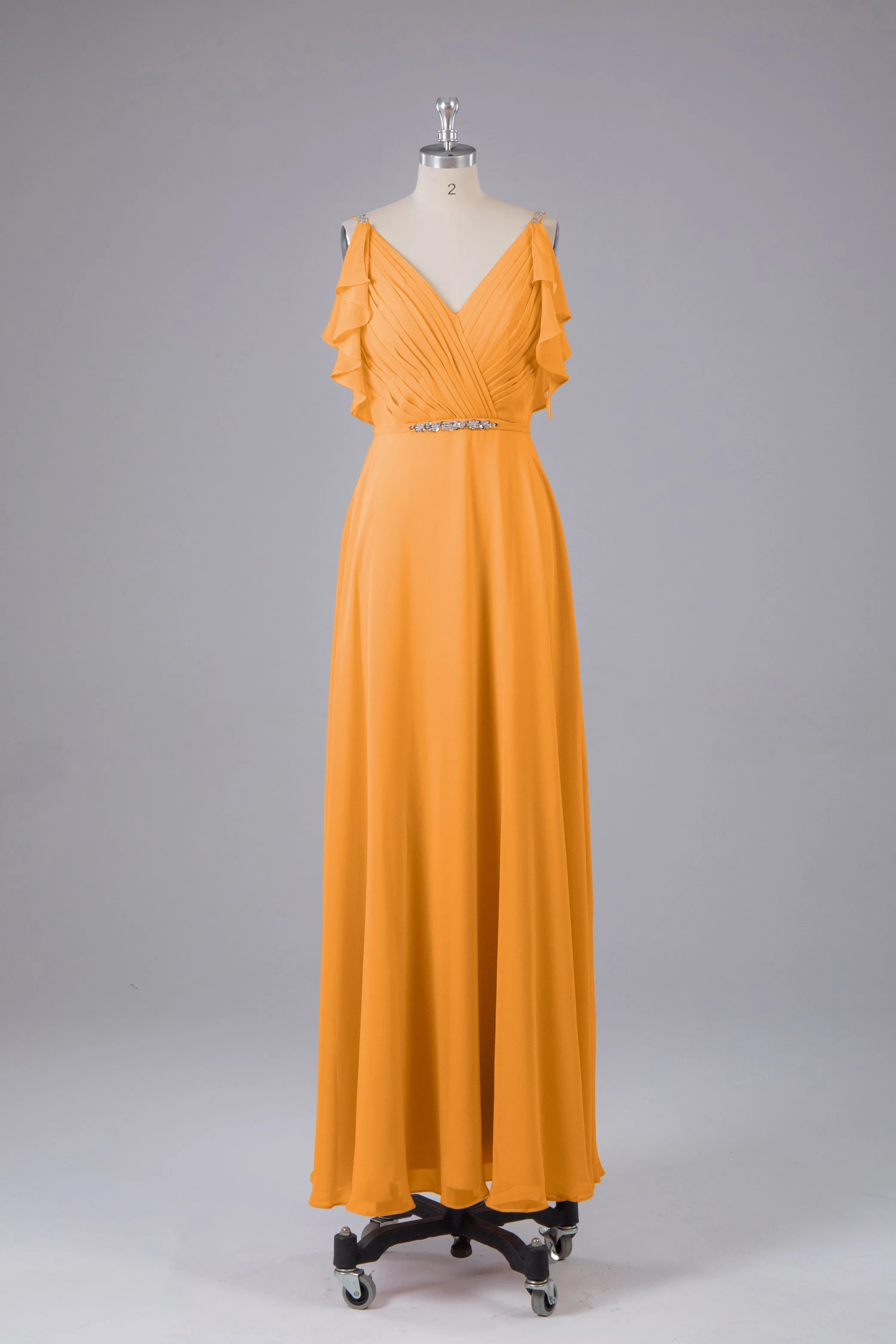 Elegant Chiffon Straps V-Back Long Bridesmaid Dresses