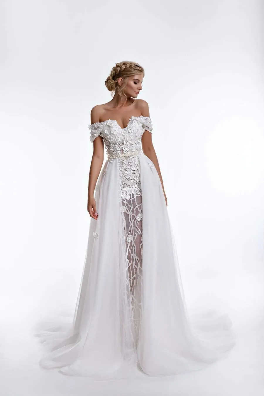 Elina Off-White Wedding Gown Flowers