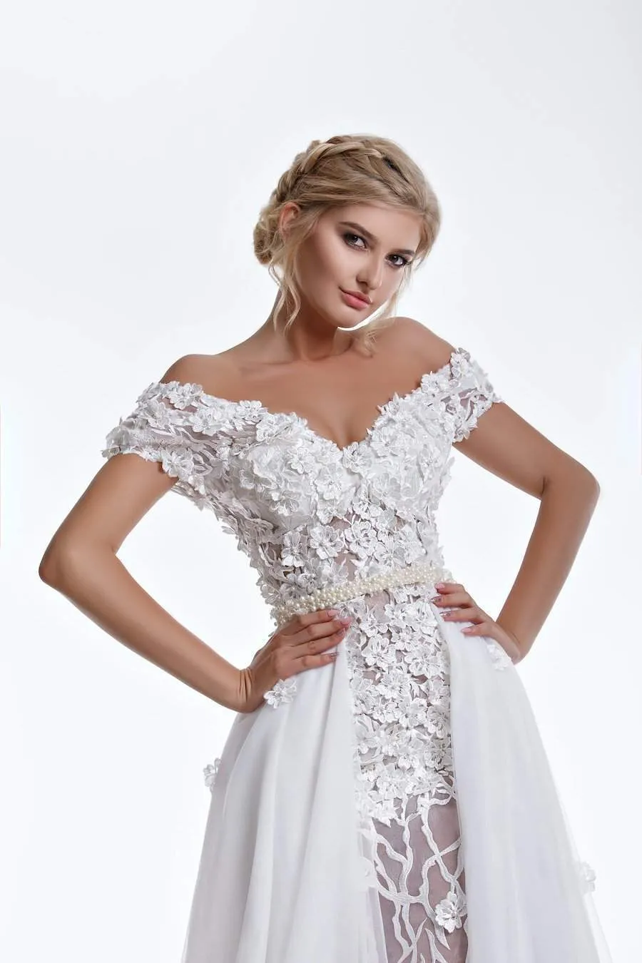 Elina Off-White Wedding Gown Flowers