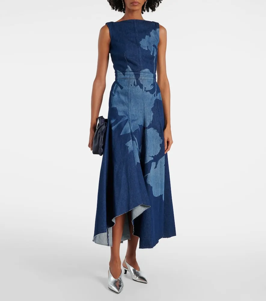 Erdem Printed floral denim midi dress