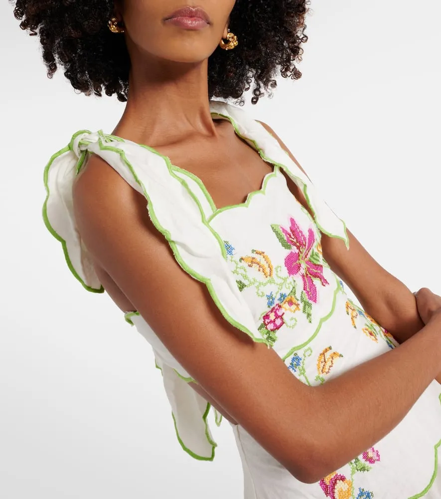 Farm Rio Tropical Romance embroidered midi dress