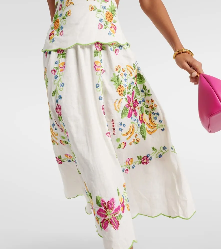 Farm Rio Tropical Romance embroidered midi dress