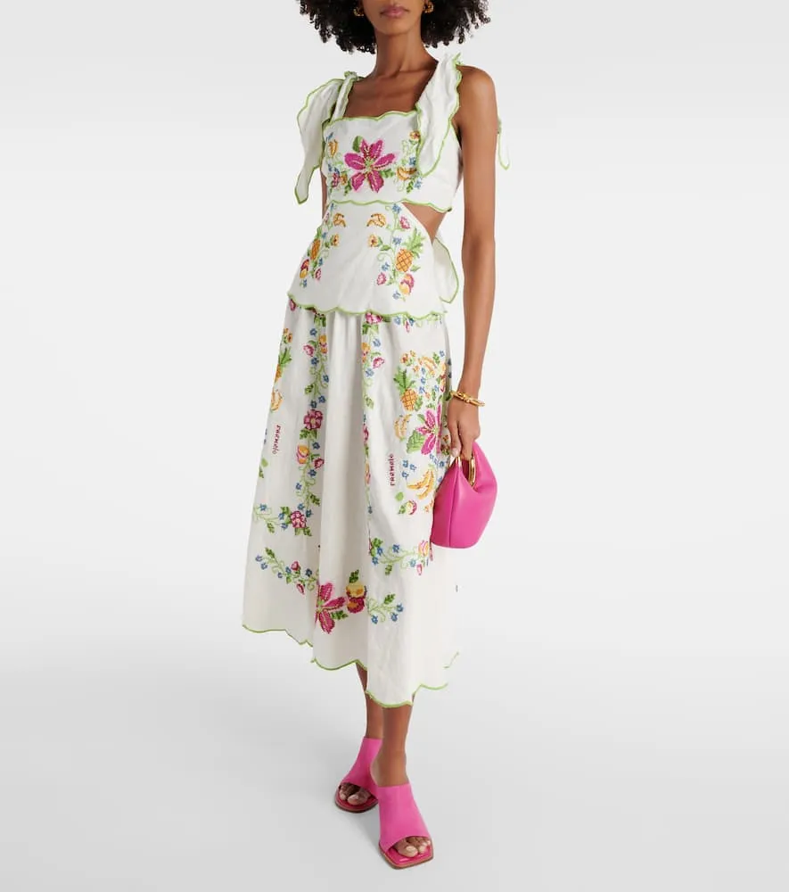 Farm Rio Tropical Romance embroidered midi dress